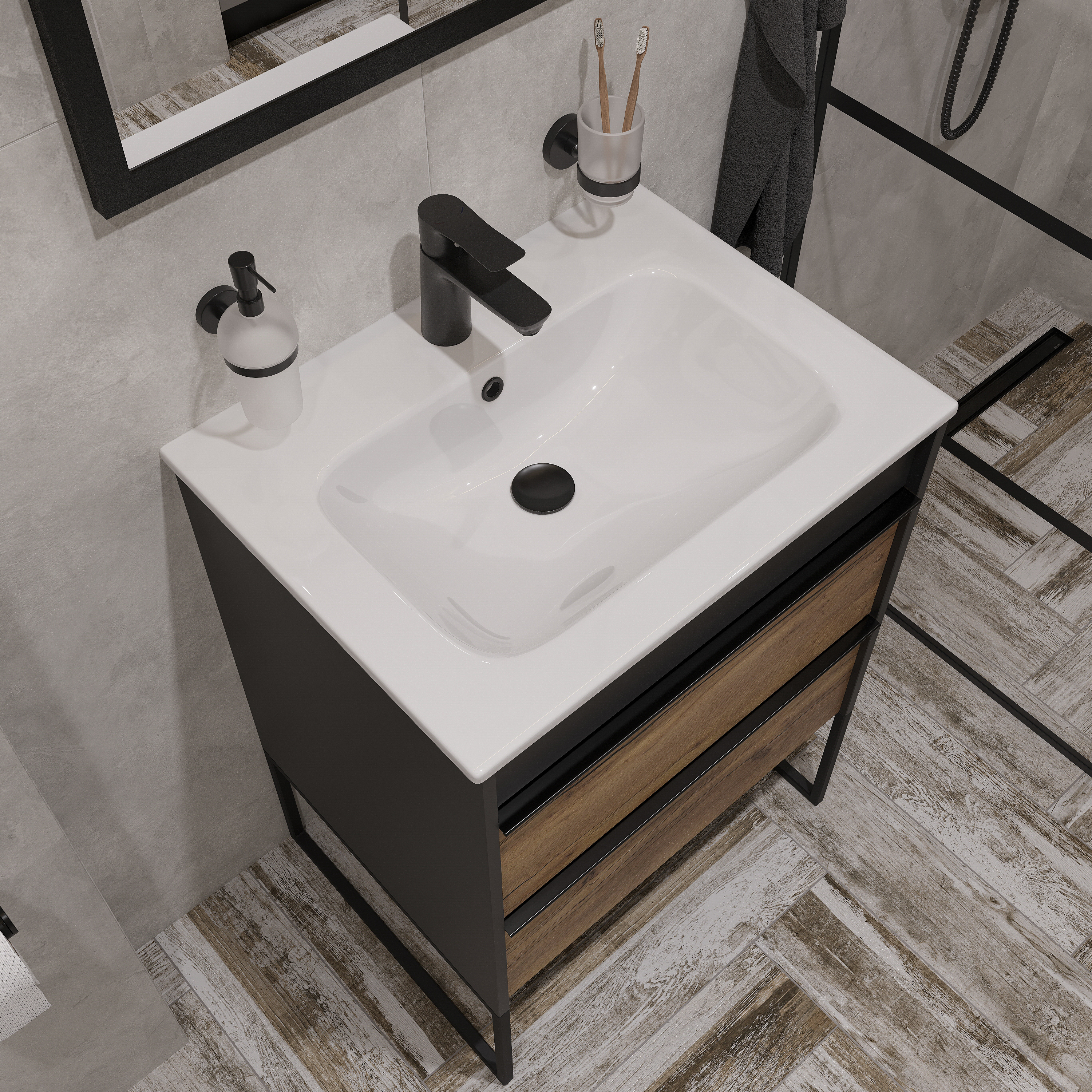 Мебельная раковина STWORKI Гриндстед 61 накладная, белая, прямоугольная, фаянс