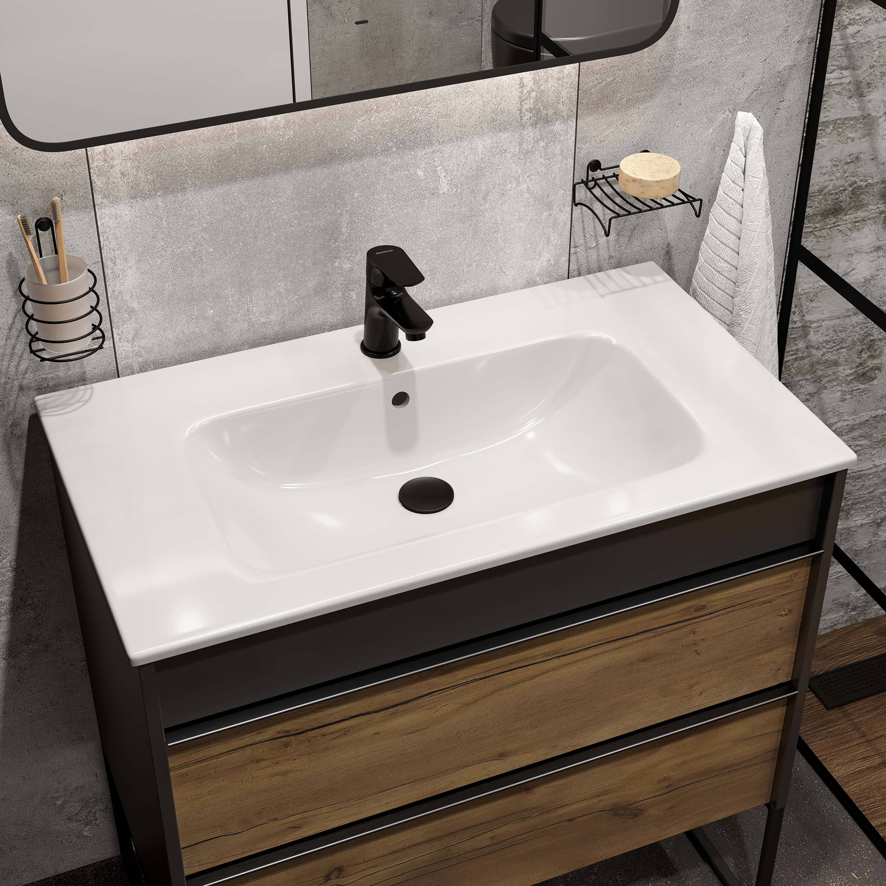 Мебельная раковина STWORKI Гриндстед 81 накладная, белая, прямоугольная, фаянс