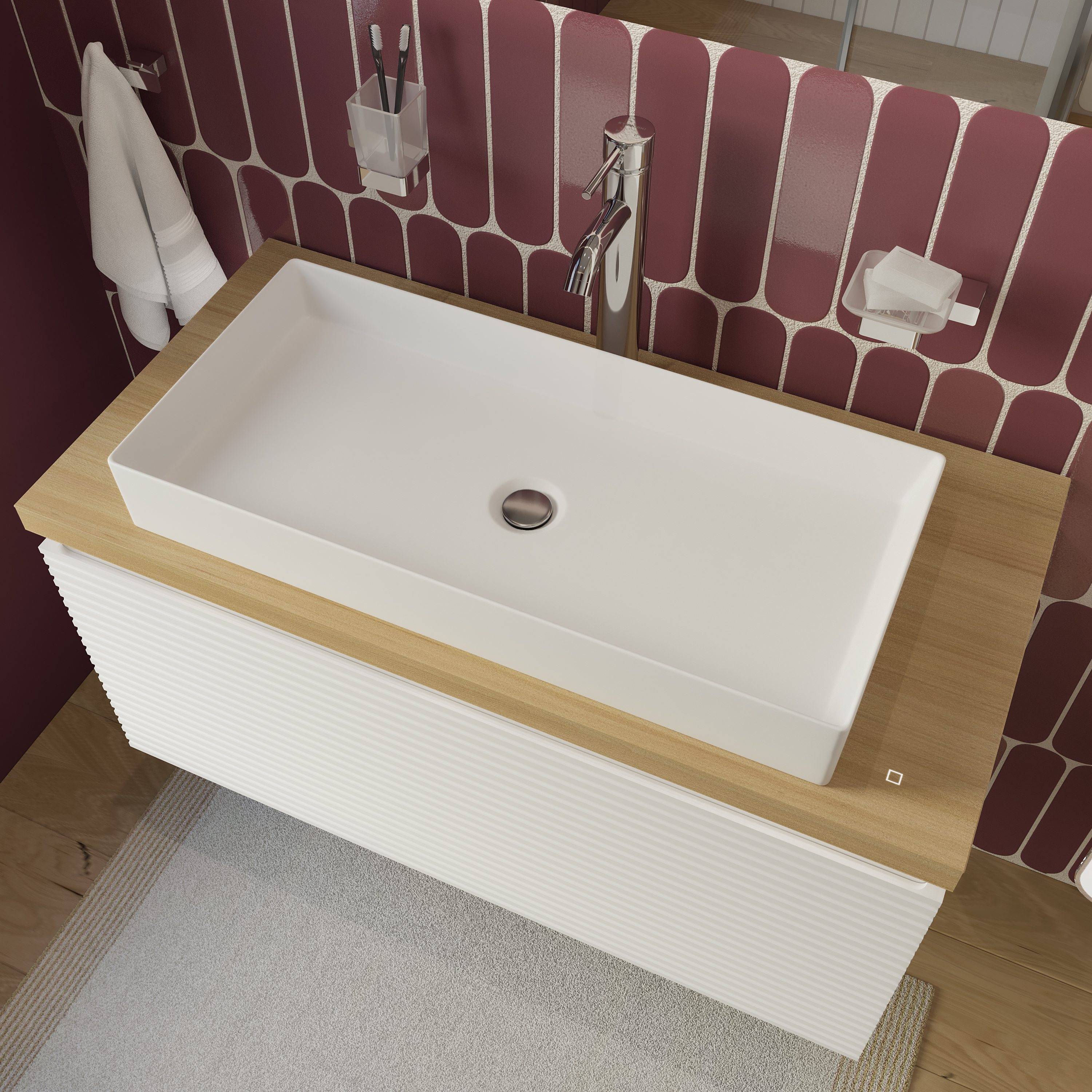 Накладная раковина STWORKI Рандерс 3075-KL 76 белая, прямоугольная, фаянс