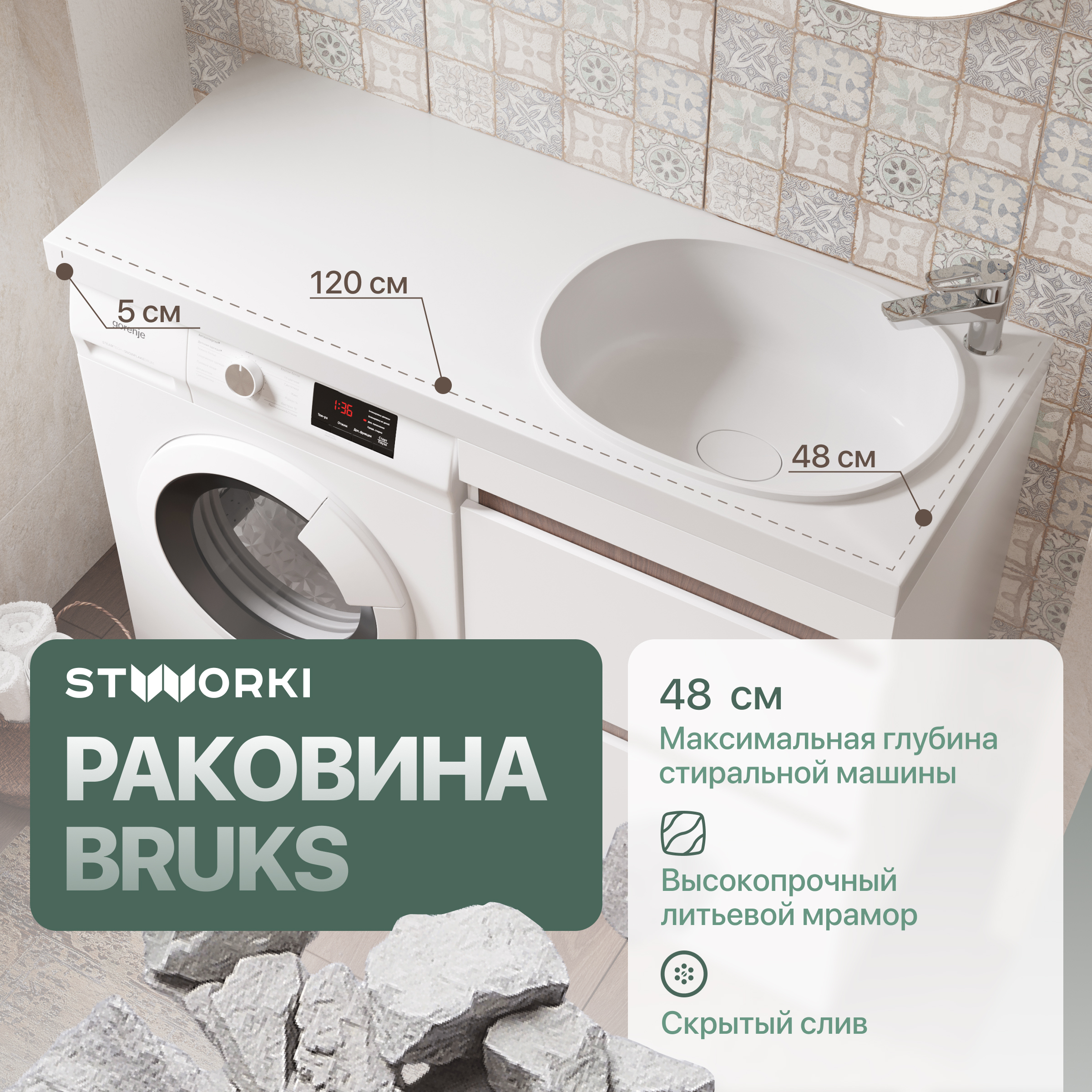 Раковина STWORKI Bruks RBS120R на стиральную машину
