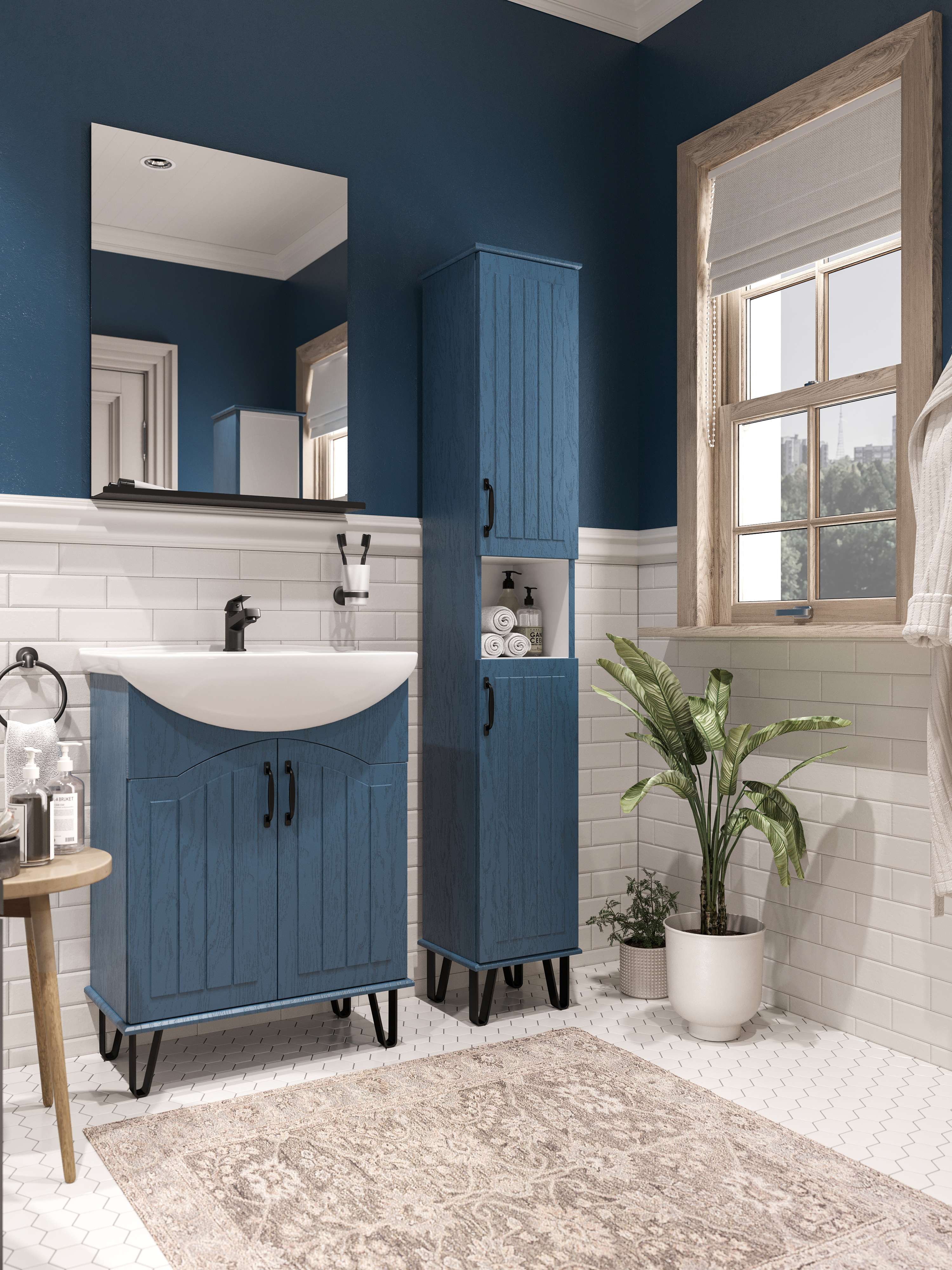 Шкаф-пенал для ванной DIWO Сочи 30, синий