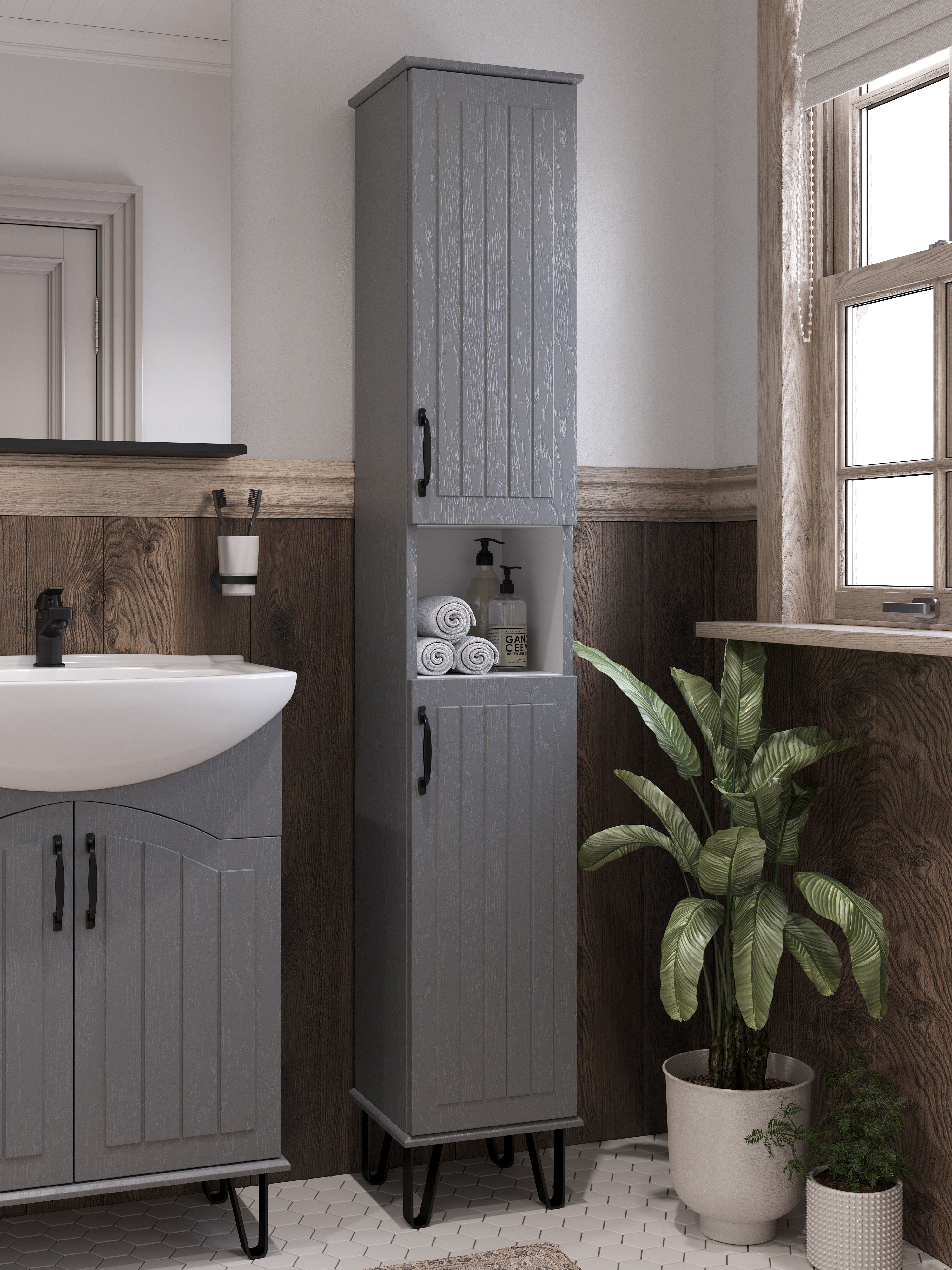 Шкаф-пенал для ванной DIWO Сочи 30, антрацит