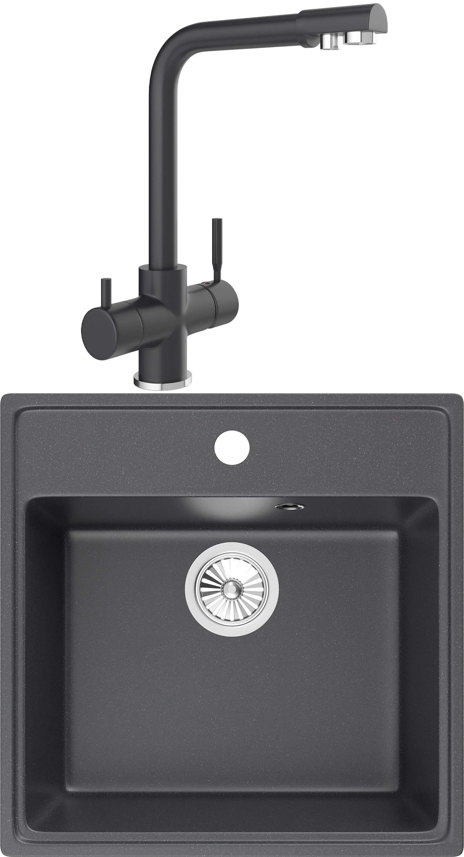 Комплект Мойка кухонная Domaci Солерно DF 505-08 космос + Смеситель UQ-016-08 космос