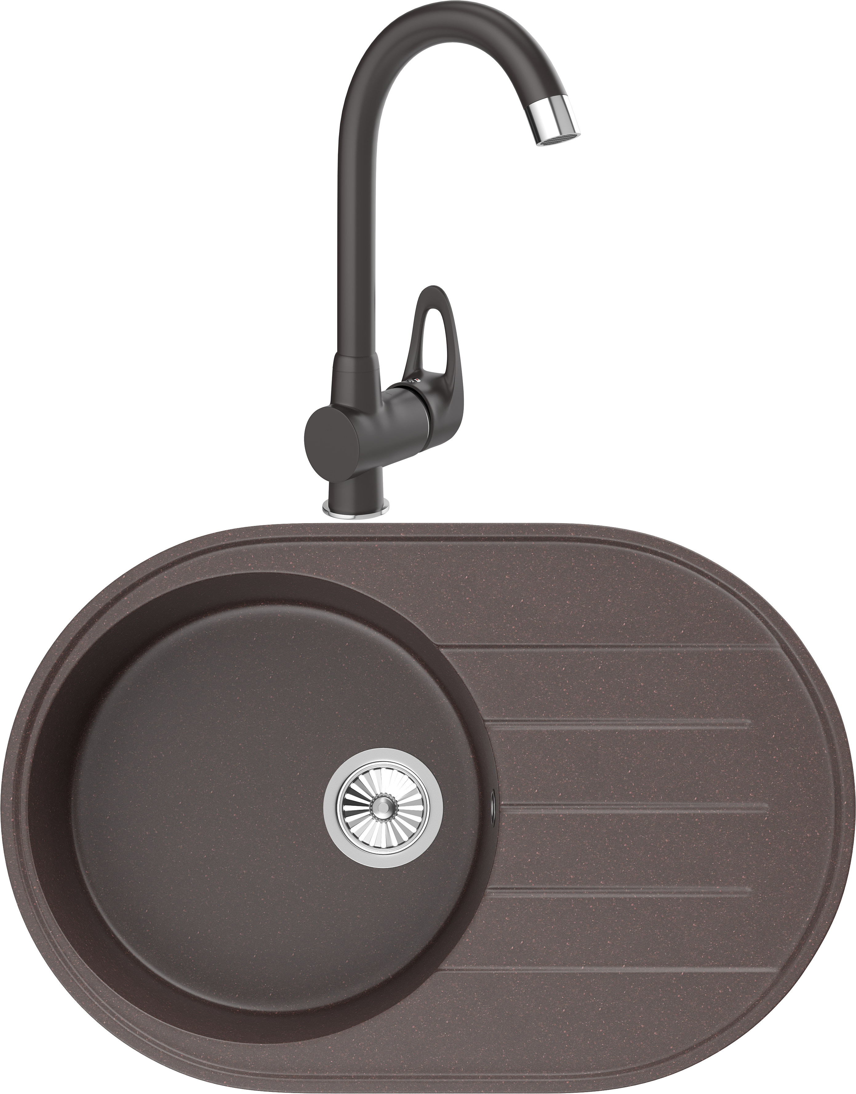 Комплект Мойка кухонная Domaci Солерно DN 750-06 трюфель + Смеситель UQ-006-06 трюфель