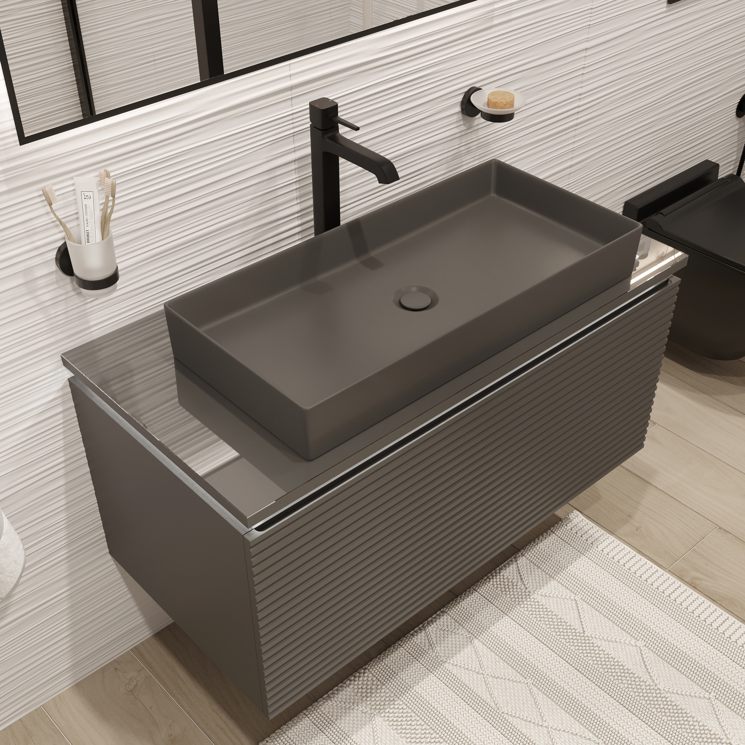 Накладная раковина STWORKI Рандерс 3075-112-KL 76 антрацит, прямоугольная, фаянс