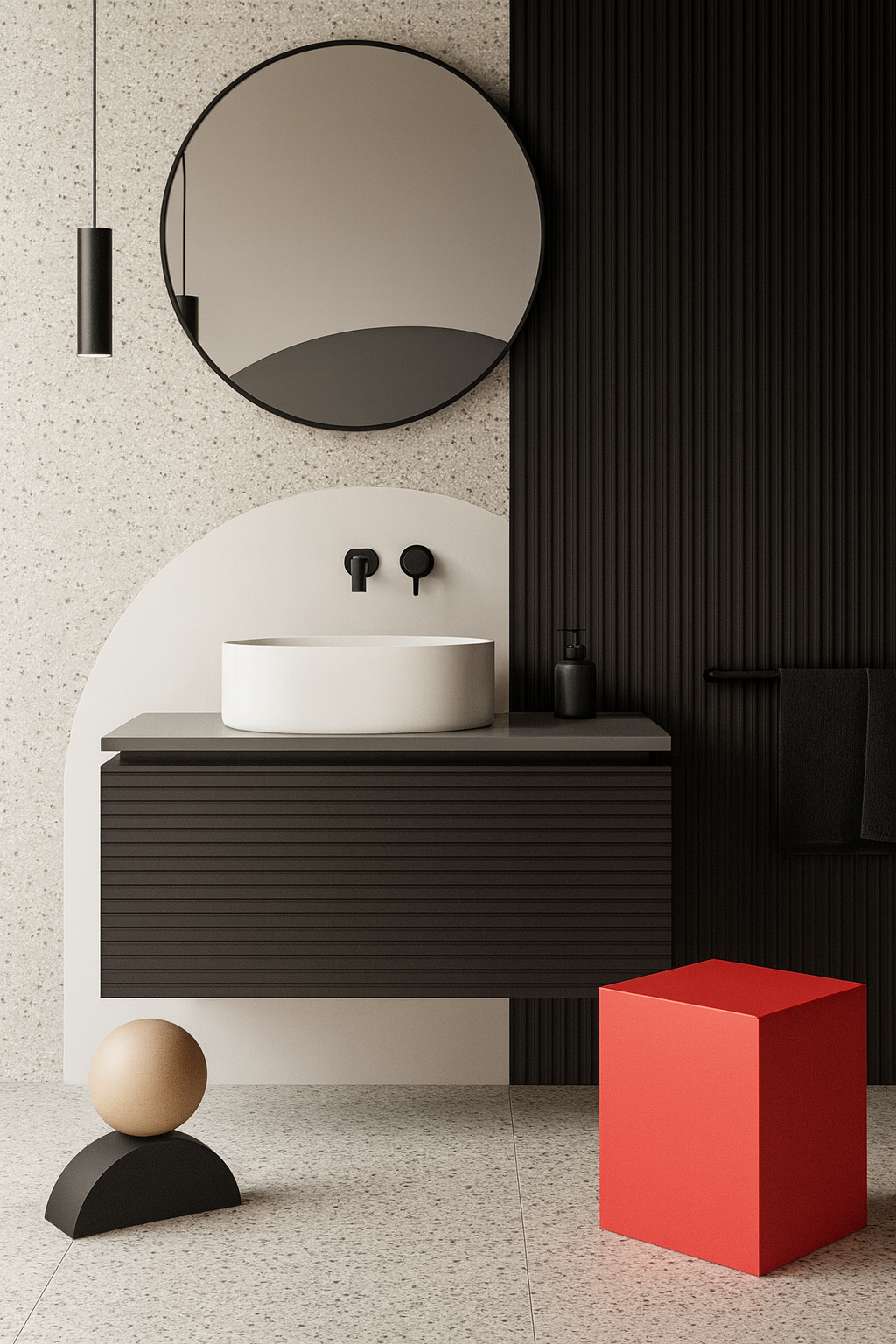 Тумба под раковину со столешницей STWORKI Рандерс 100, антрацит, подвесная, с подсветкой