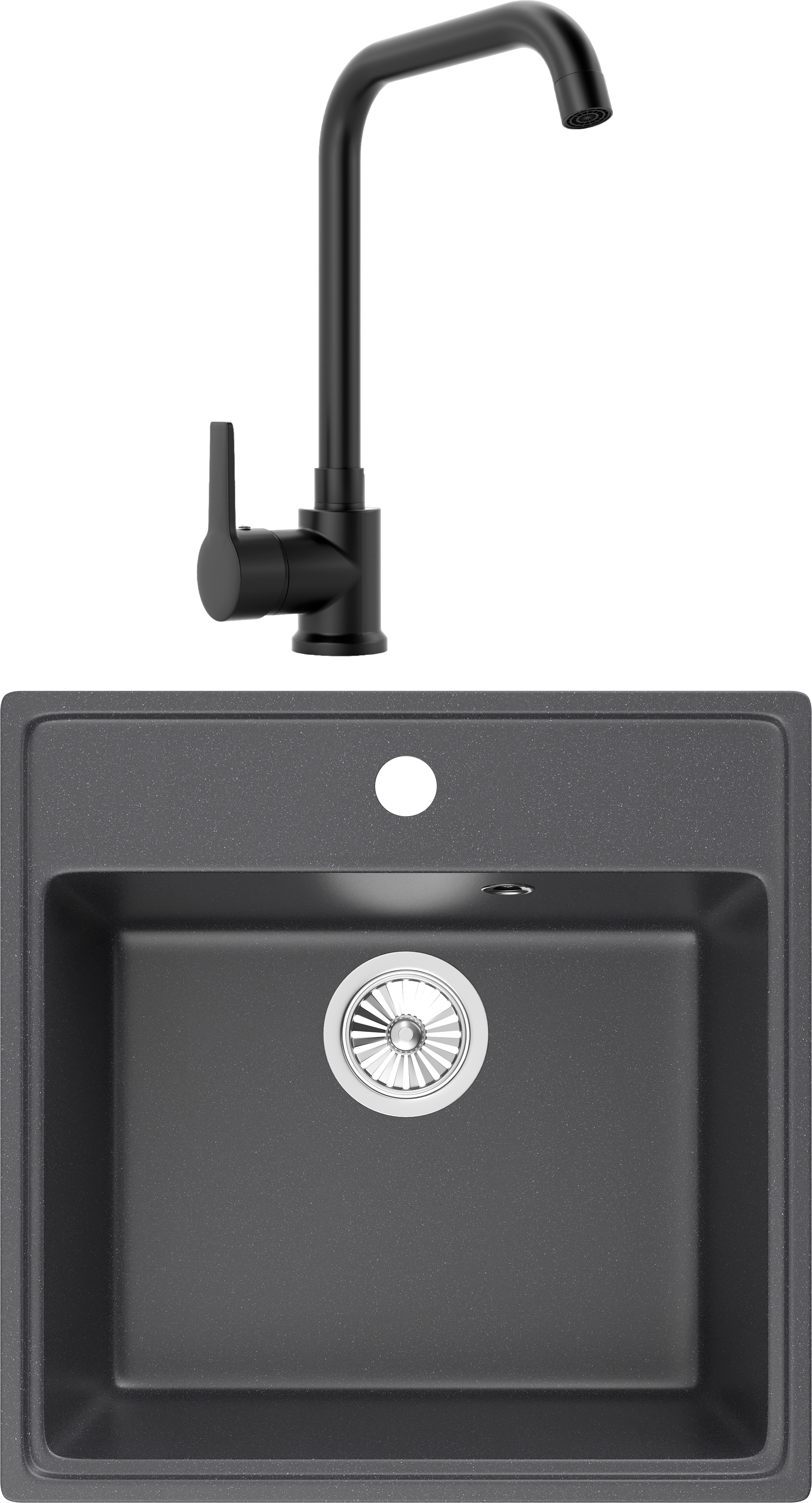 Комплект Мойка кухонная Domaci Солерно DF 505-08 космос + Смеситель MEGA Ege MG-PL10-B черный