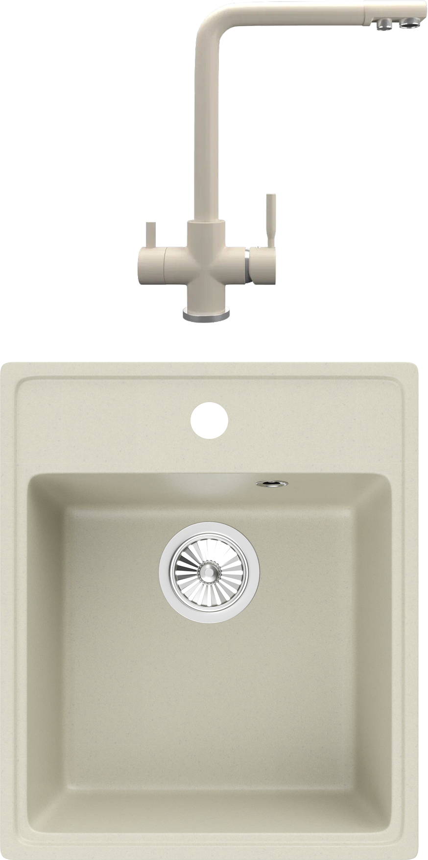 Комплект Мойка Domaci Солерно DF 425-02 лен + Смеситель UQ-016-02 лен