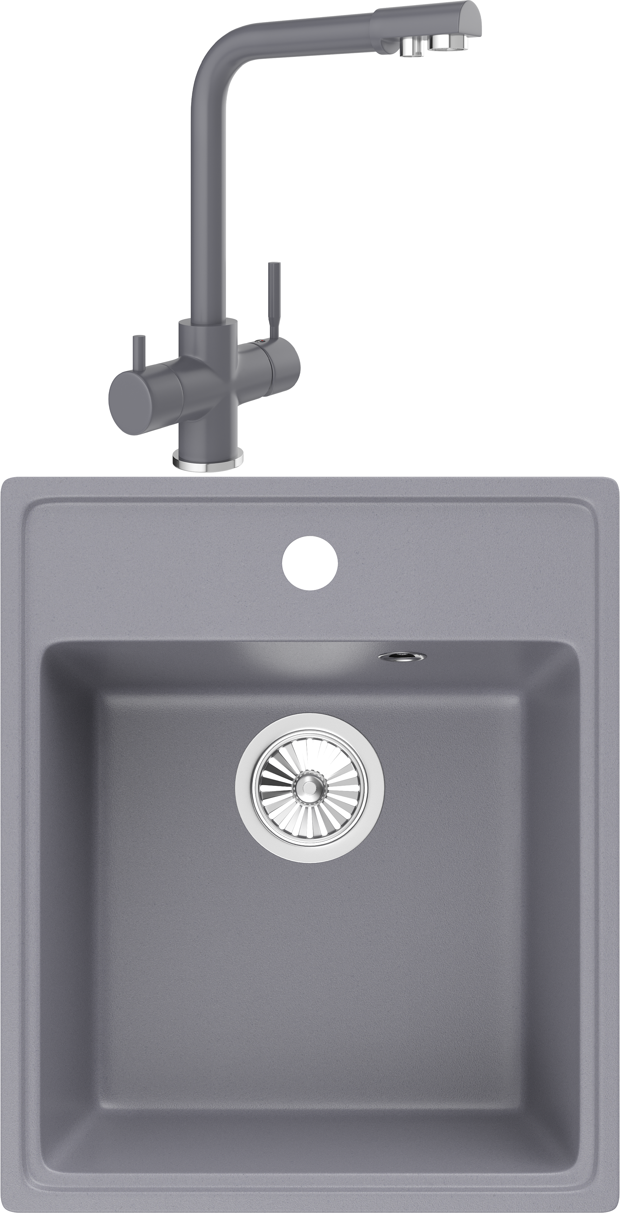 Комплект Мойка Domaci Солерно DF 425-05 бетон + Смеситель UQ-016-05 бетон