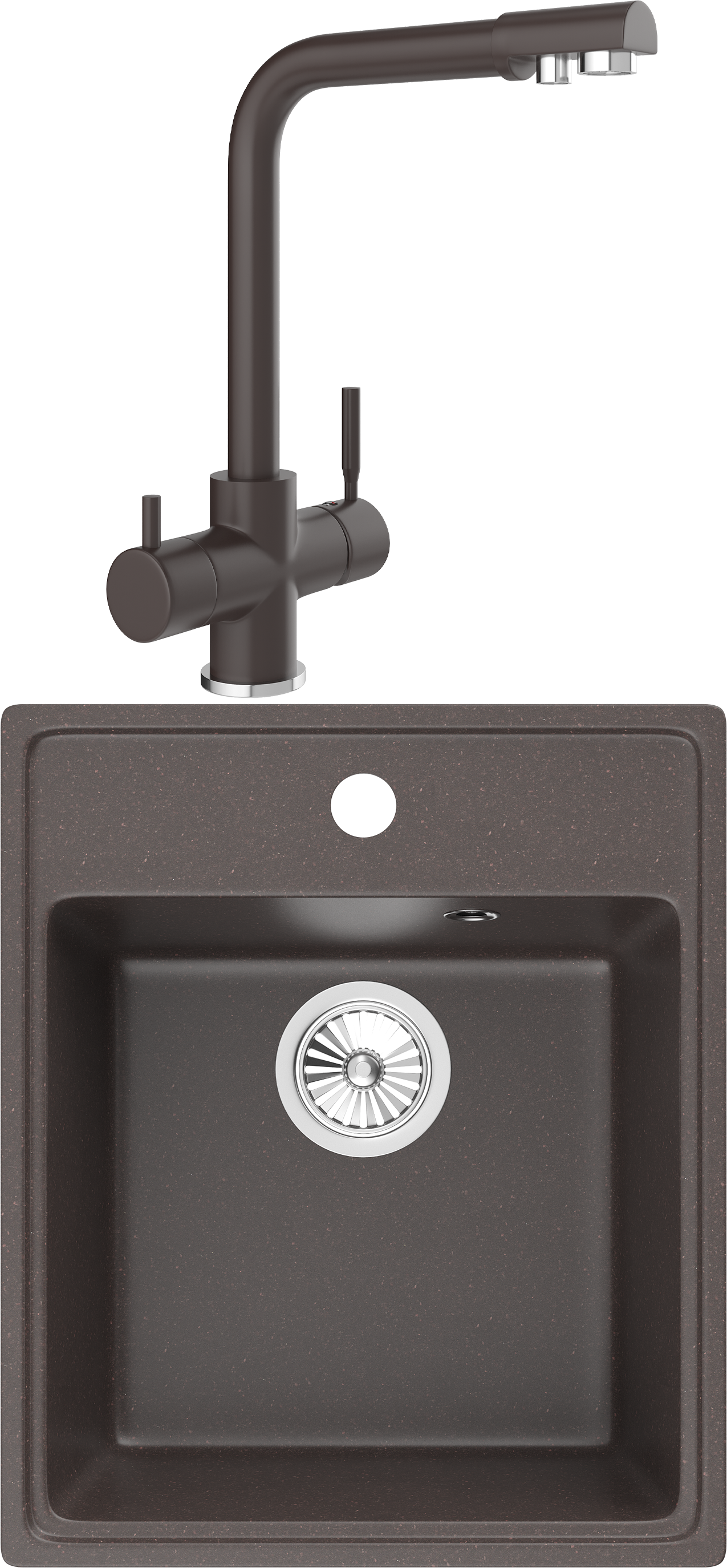 Комплект Мойка кухонная Domaci Солерно DF 425-06 трюфель + Смеситель UQ-016-06 трюфель