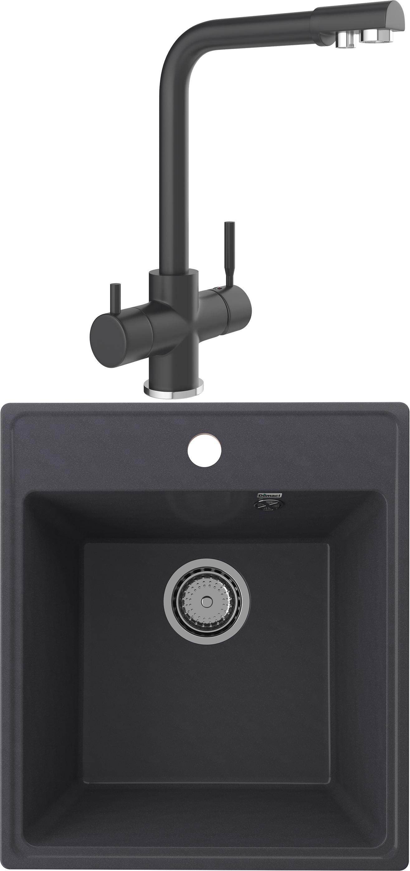 Комплект Мойка кухонная Domaci Солерно DF 425-08 космос + Смеситель UQ-016-08 космос
