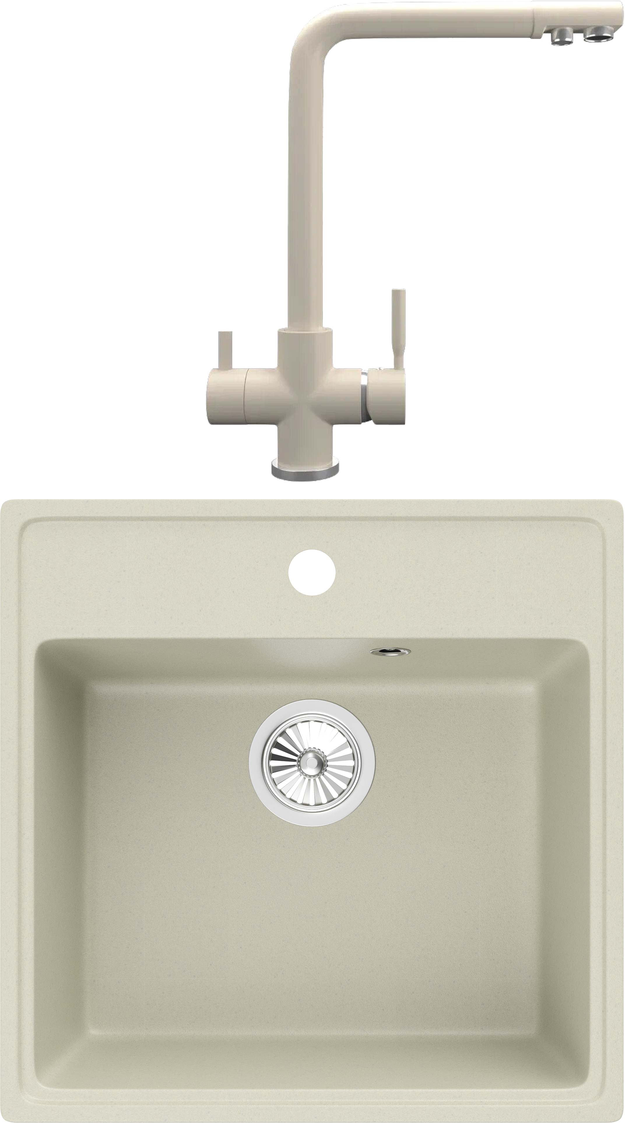 Комплект Мойка кухонная Domaci Солерно DF 505-02 лен + Смеситель UQ-016-02 лен