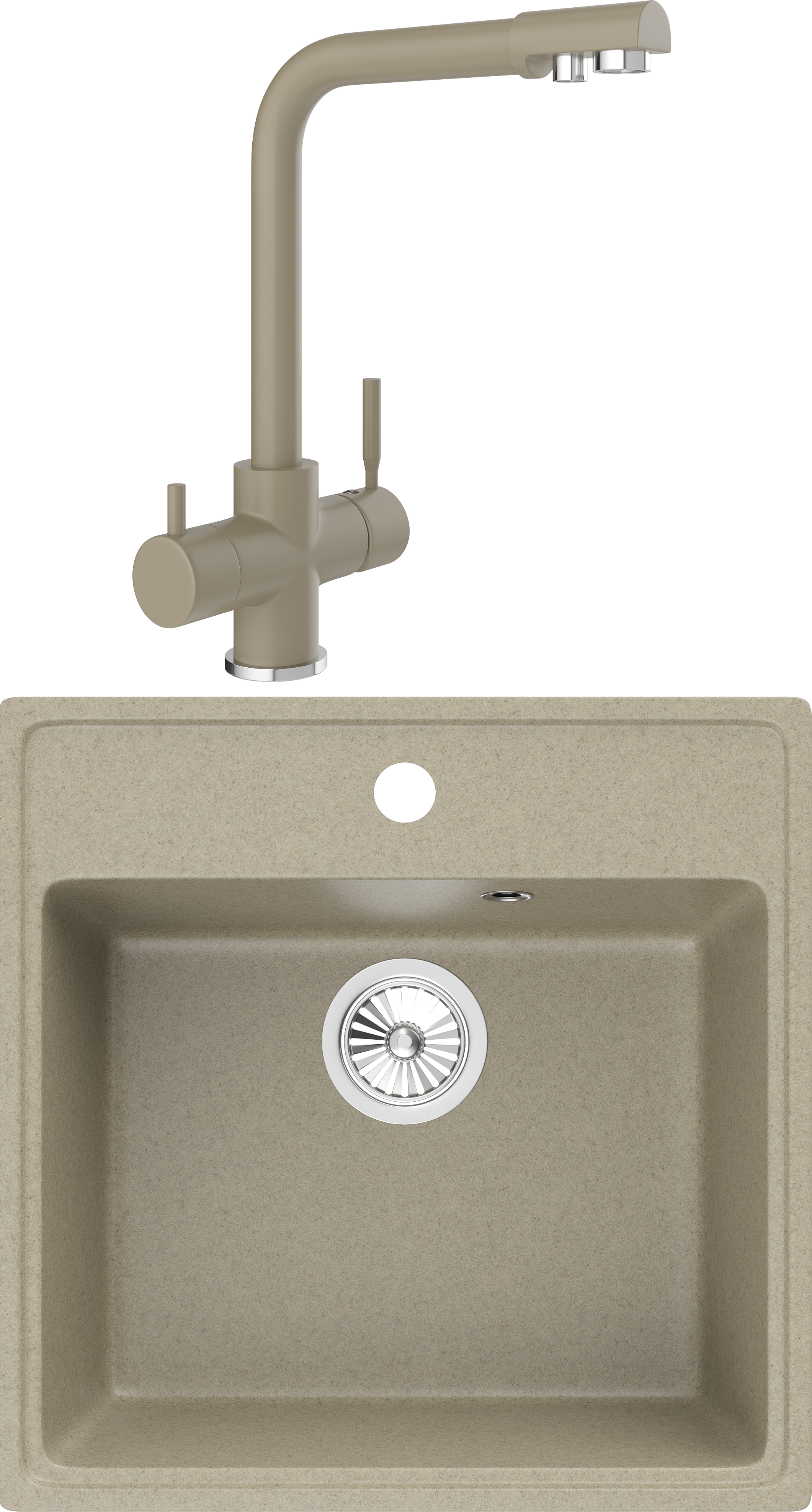 Комплект Мойка Domaci Солерно DF 505-03 десерт + Смеситель UQ-016-03 десерт