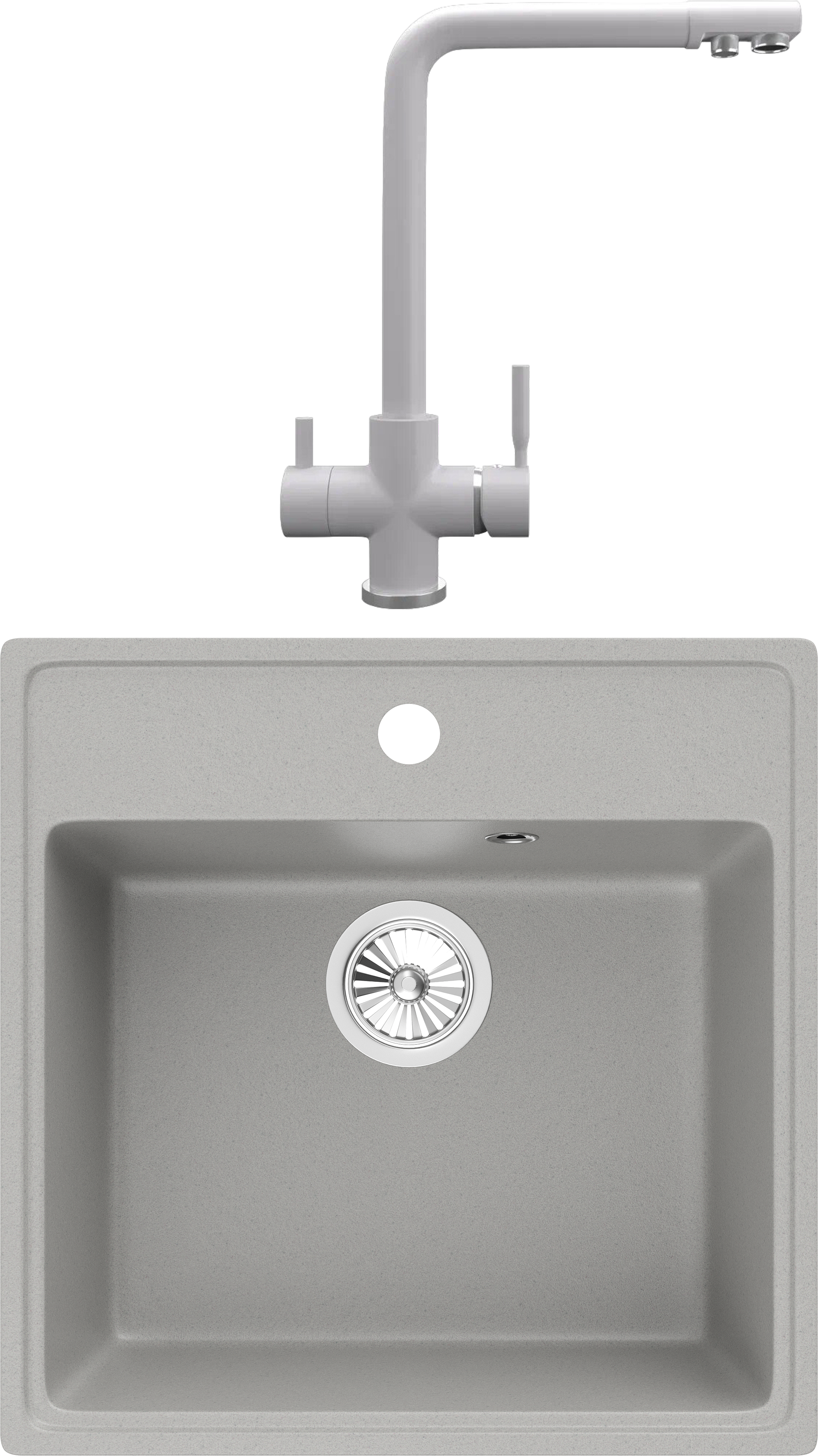 Комплект Мойка кухонная Domaci Солерно DF 505-04 платина + Смеситель UQ-016-04 платина