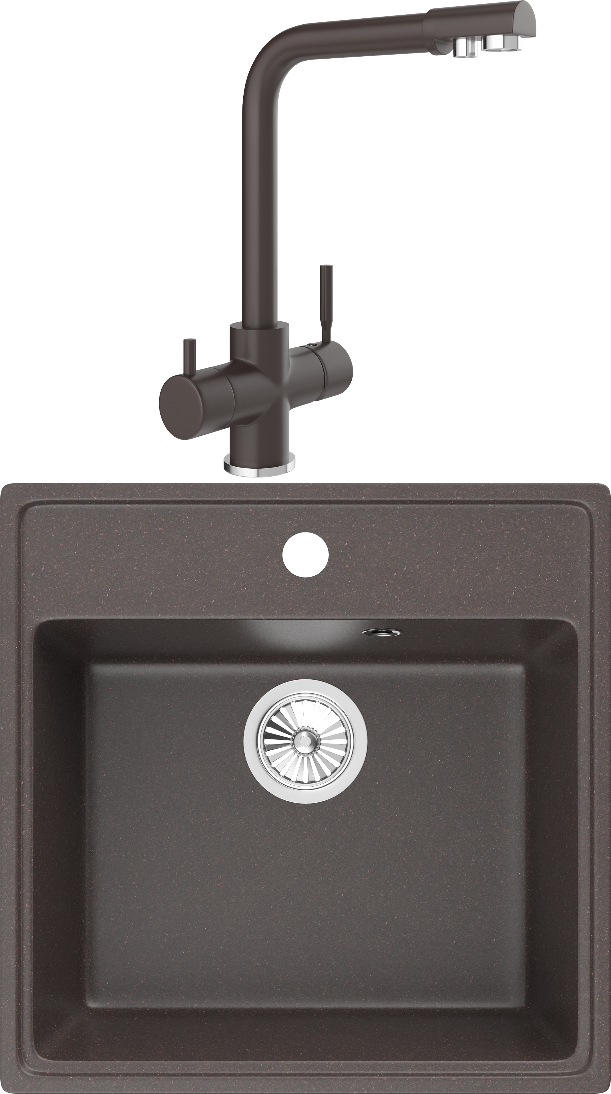 Комплект Мойка кухонная Domaci Солерно DF 505-06 трюфель + Смеситель UQ-016-06 трюфель