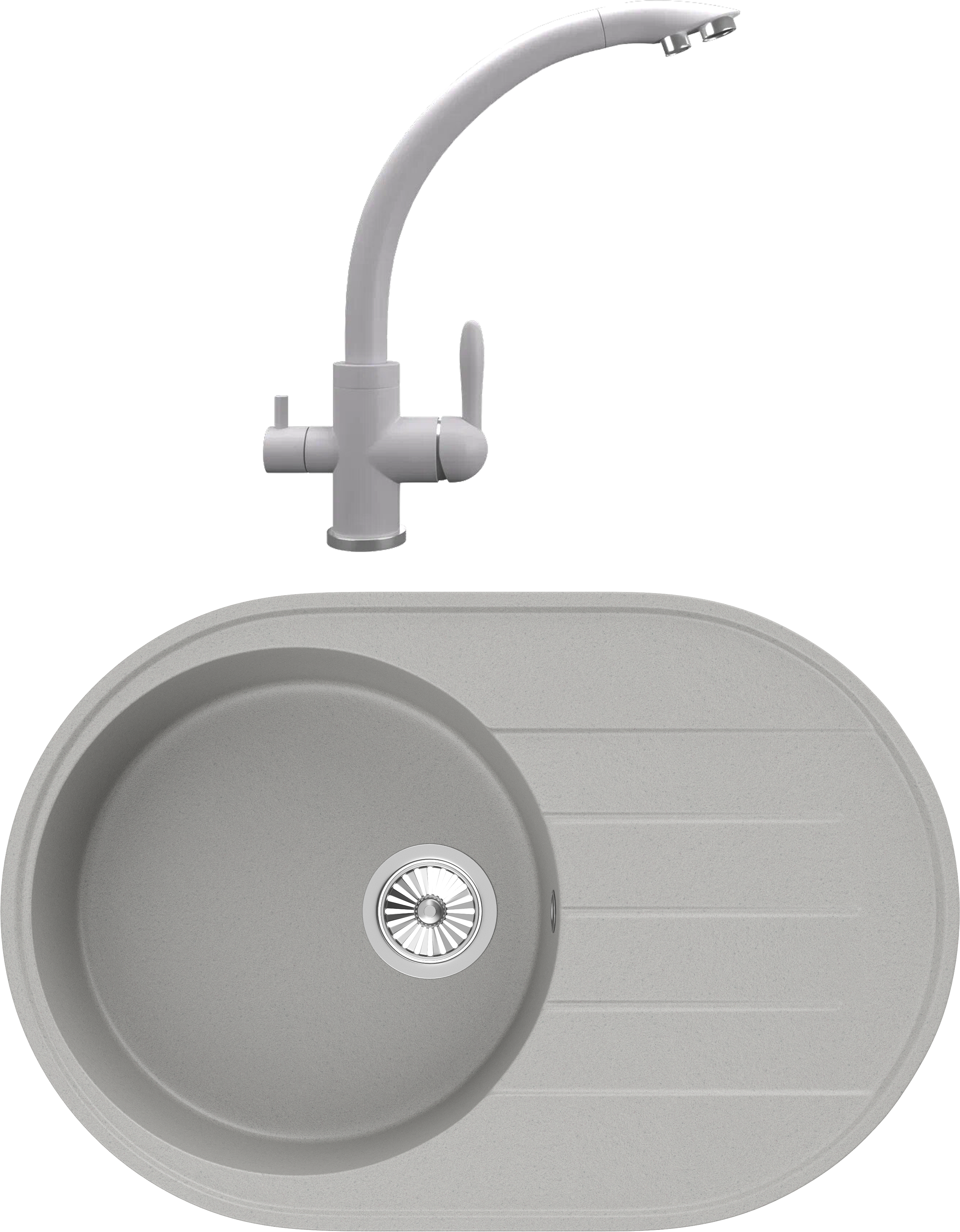 Комплект Мойка кухонная Domaci Солерно DN 750-04 платина + Смеситель UQ-017-04 платина