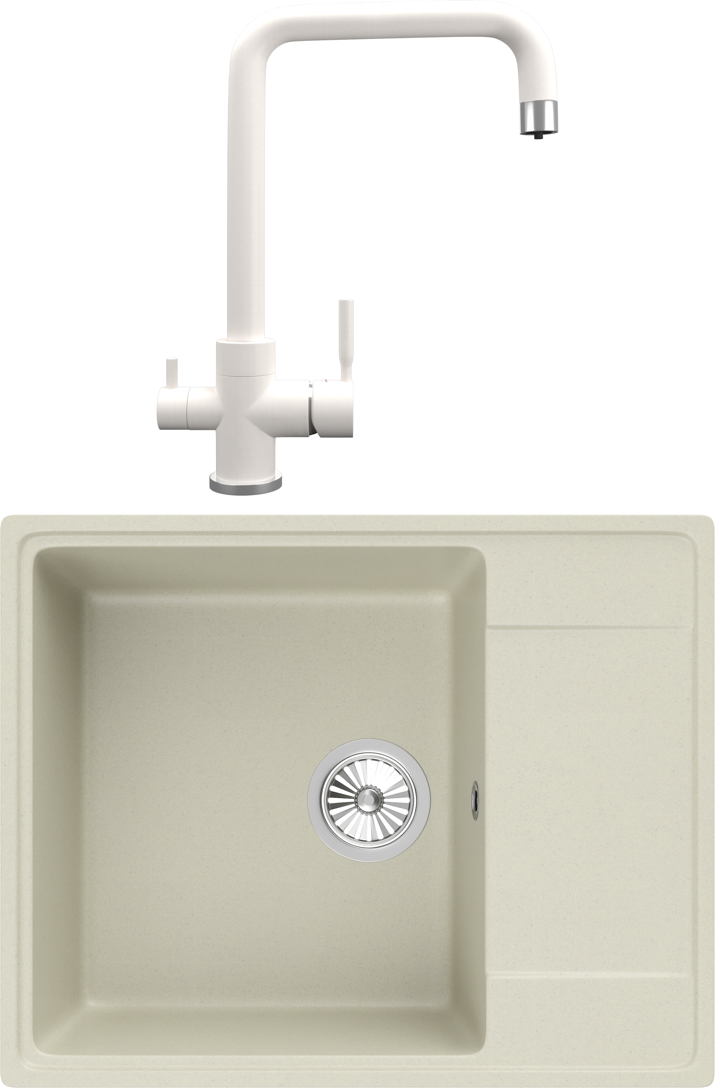 Комплект Мойка кухонная Domaci Солерно DP 605-02 лен + Смеситель UQ-019-02 лен