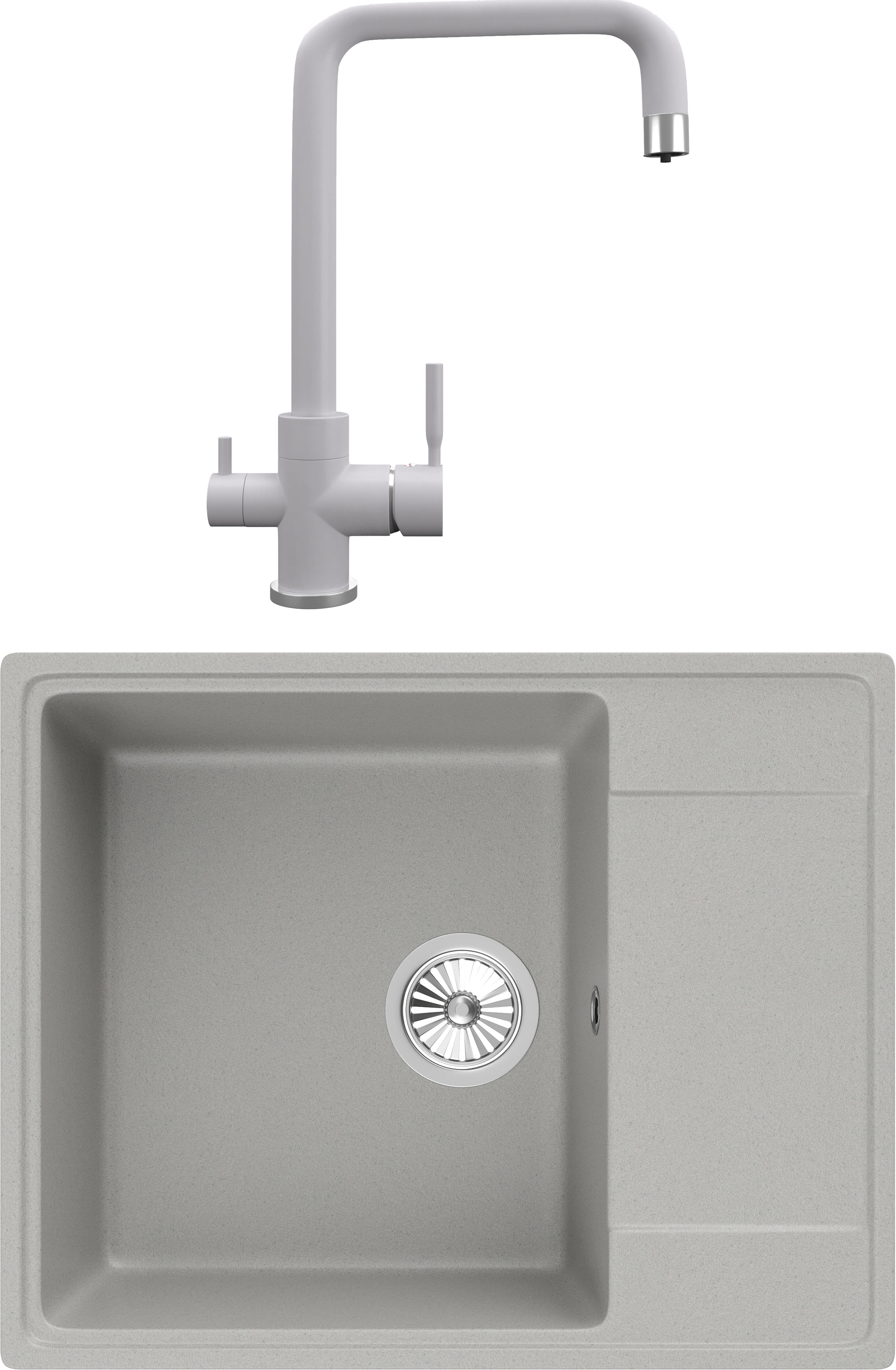 Комплект Мойка Domaci Солерно DP 605-04 платина + Смеситель UQ-019-04 платина