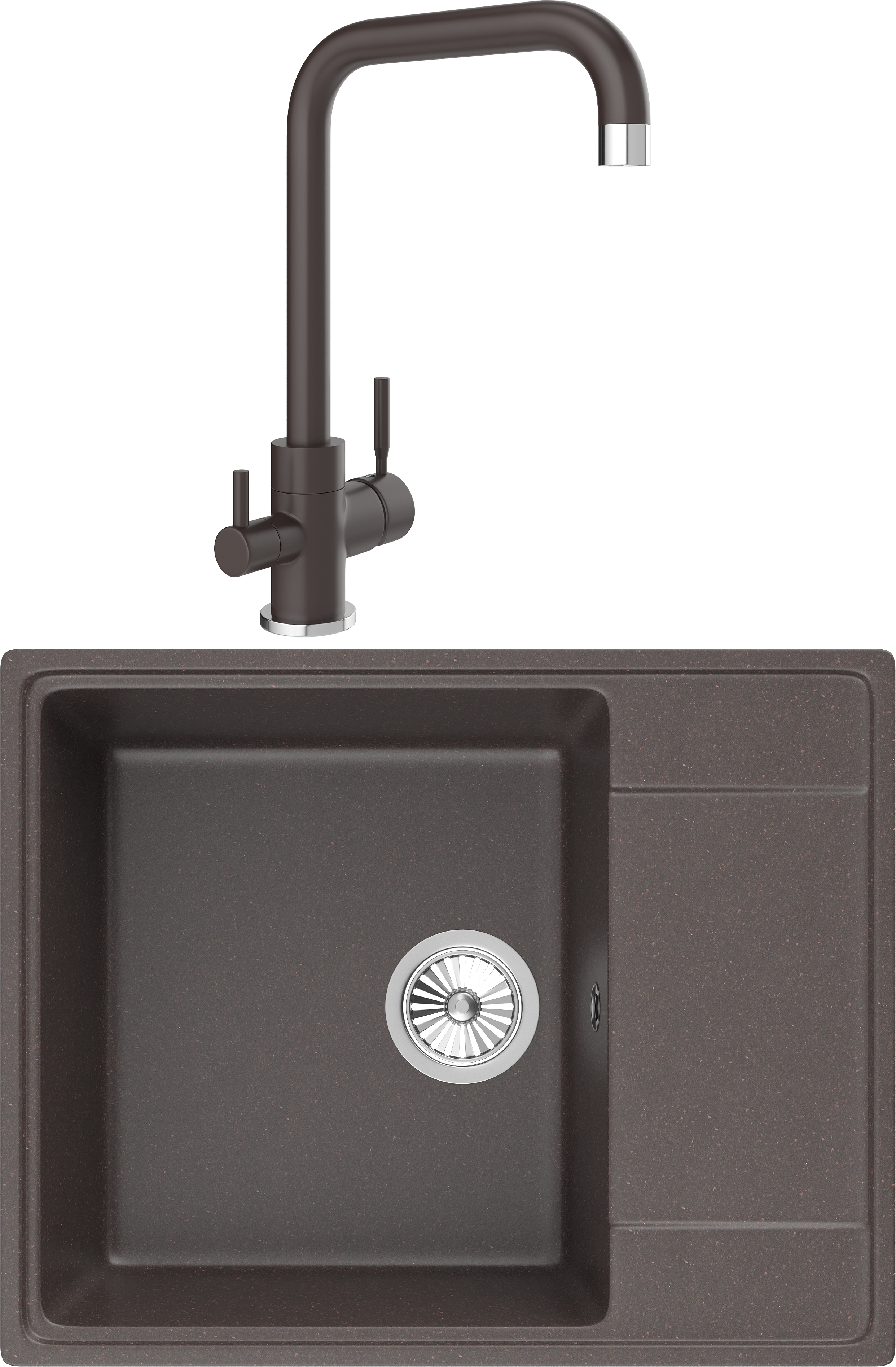 Комплект Мойка кухонная Domaci Солерно DP 605-06 трюфель + Смеситель UQ-019-06 трюфель