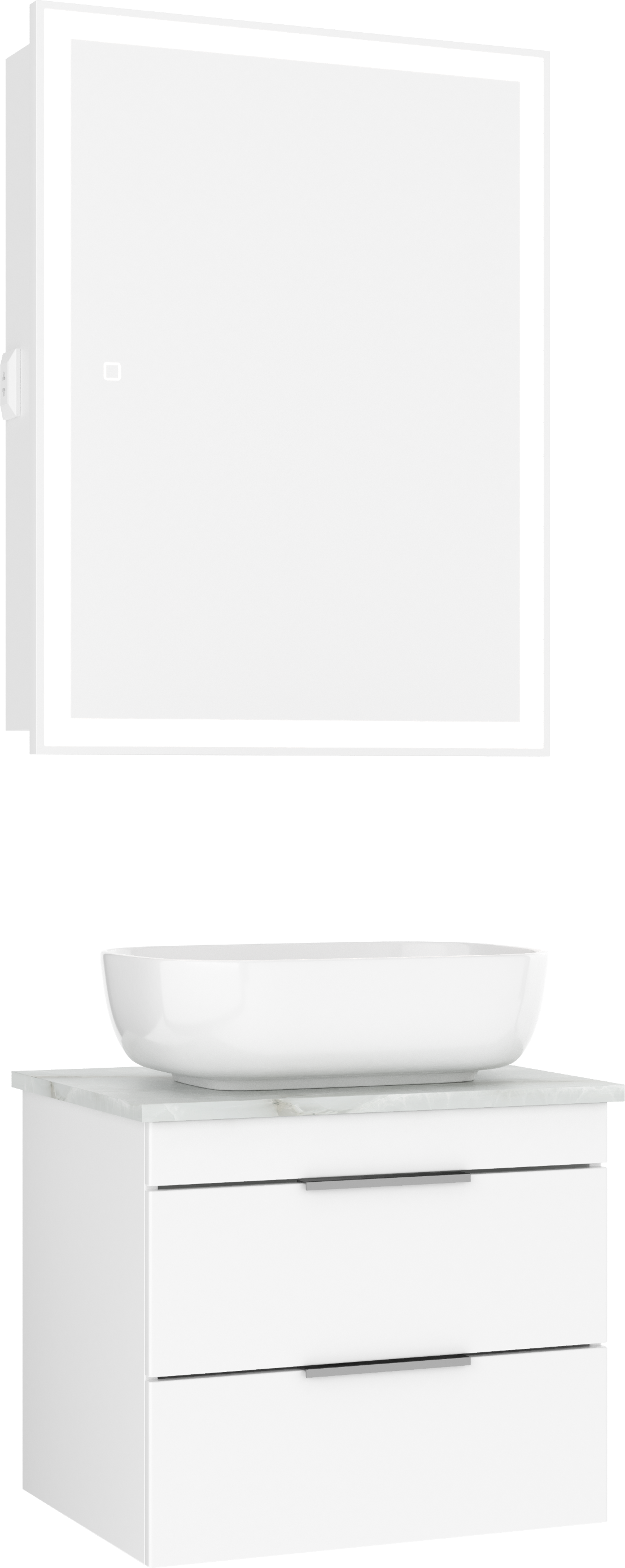 Мебель для ванной комнаты STWORKI Копенгаген 60 белая со светло-серой столешницей, с раковиной Moduo 50 Square