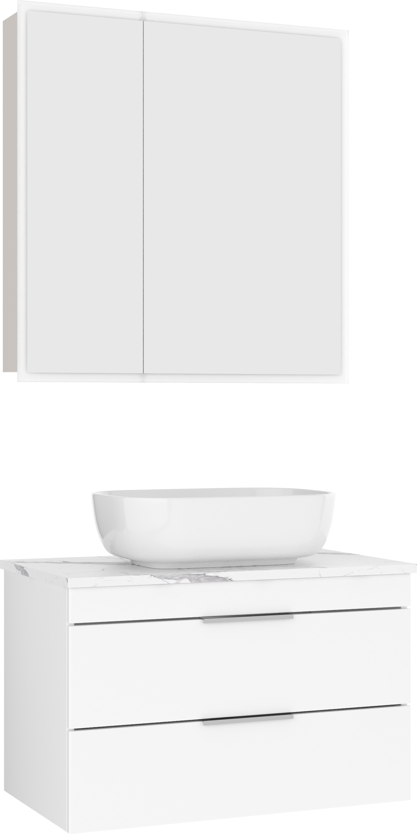 Мебель для ванной комнаты STWORKI Копенгаген 80 белая со светлой столешницей, с раковиной Moduo 50 Square