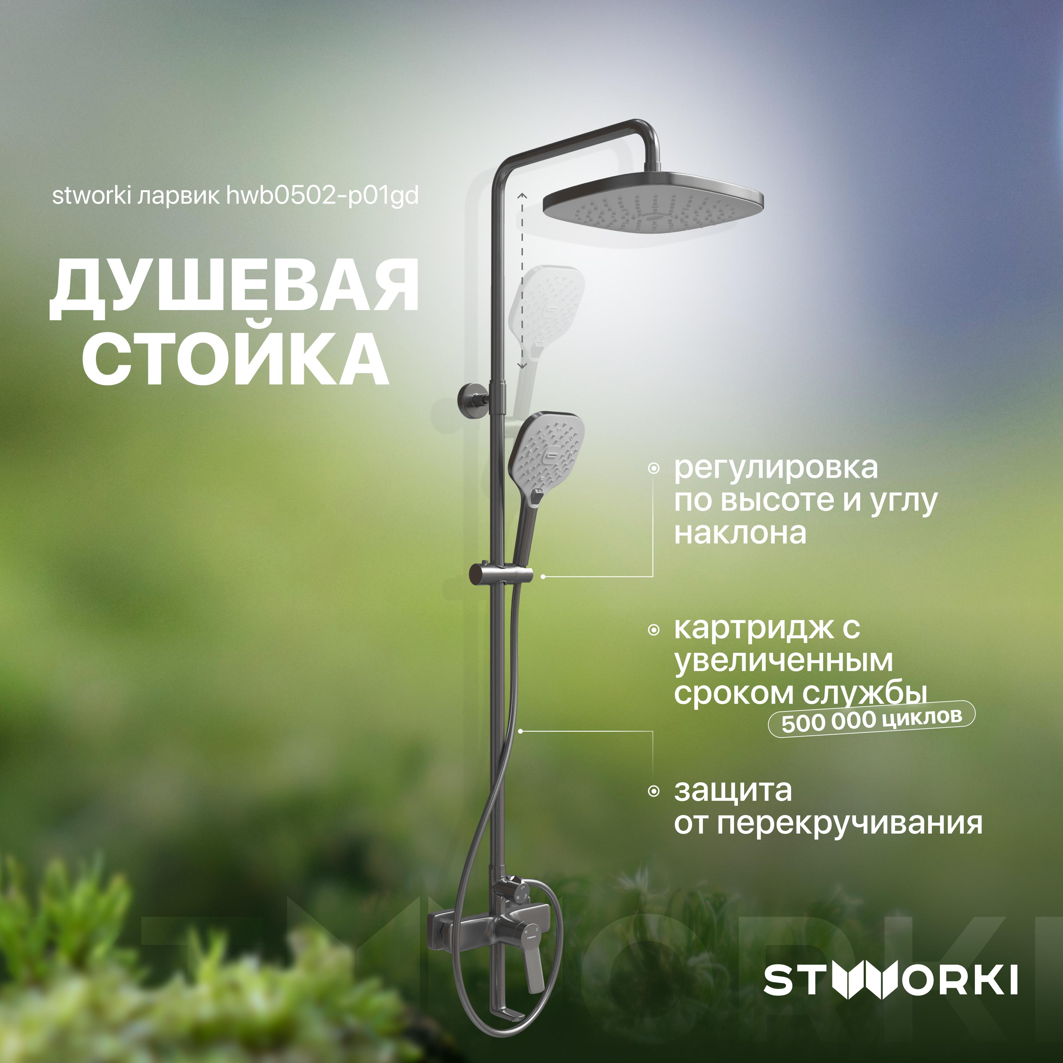 Душевая стойка STWORKI Ларвик HWB0502-P01GD, вороненая сталь купить в Тамбове
