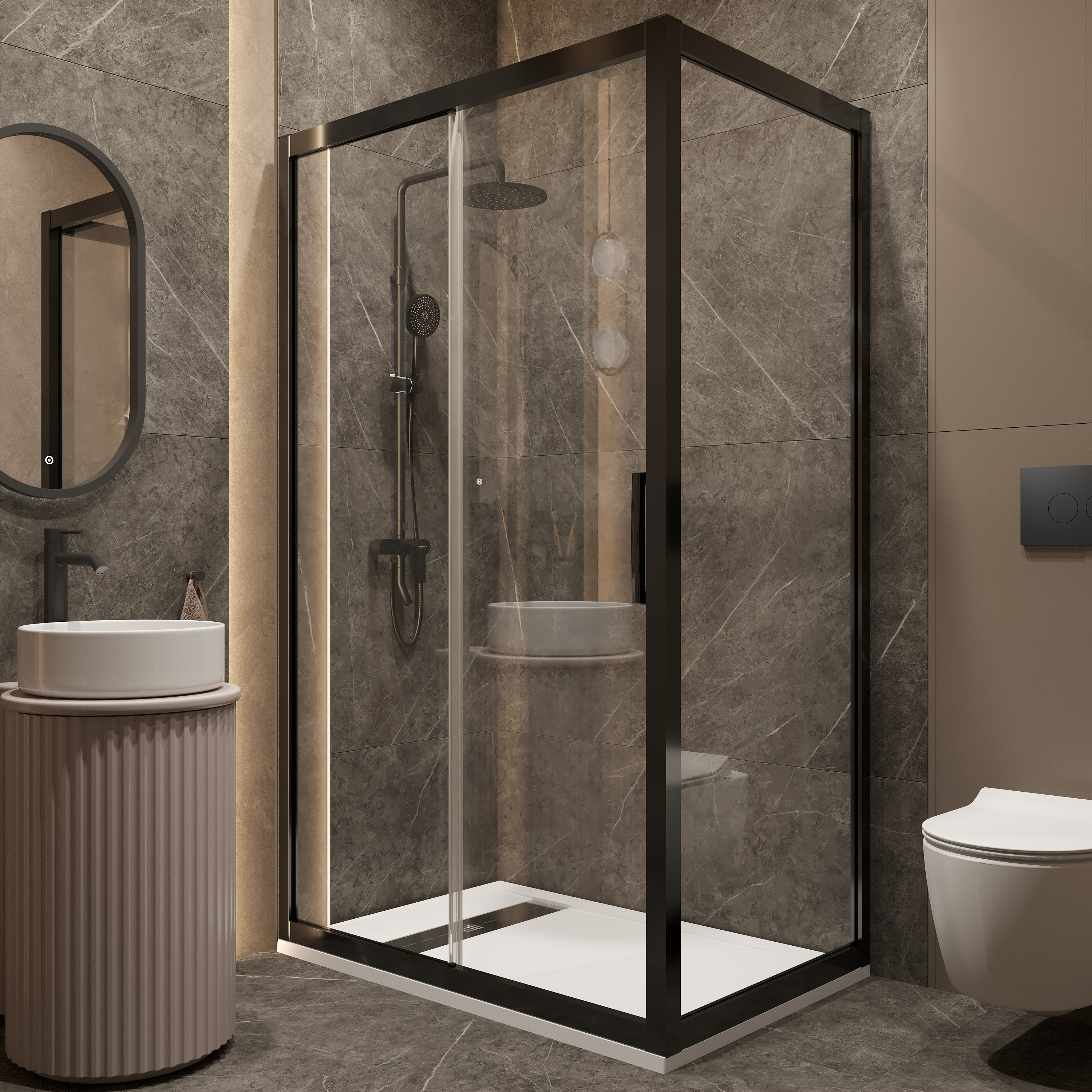 Душевой уголок STWORKI Эстерсунд 120x80 см профиль черный матовый, с поддоном