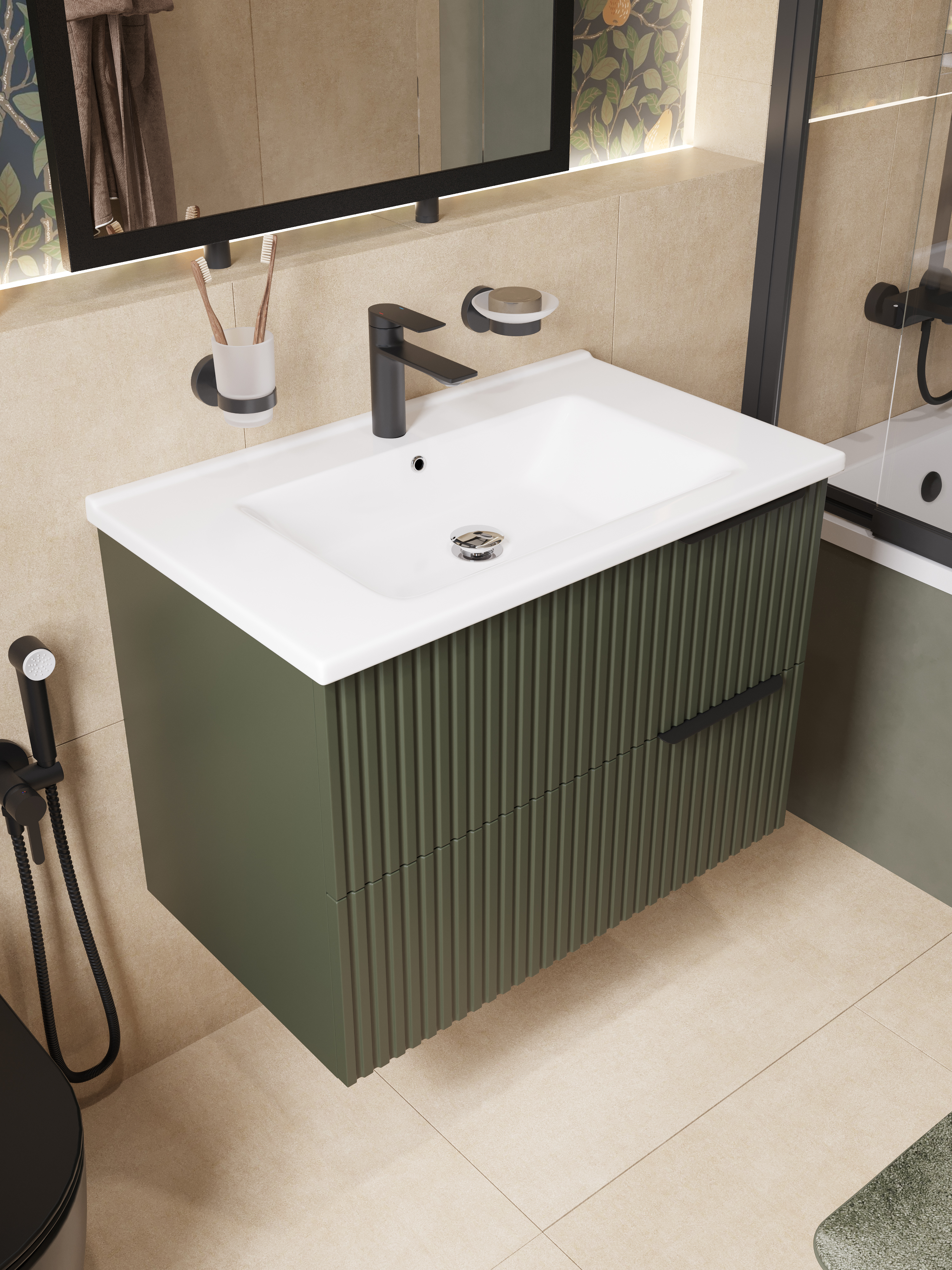 Мебельная раковина STWORKI Хаммель 75 накладная, глянцевая белая, прямоугольная, фаянс