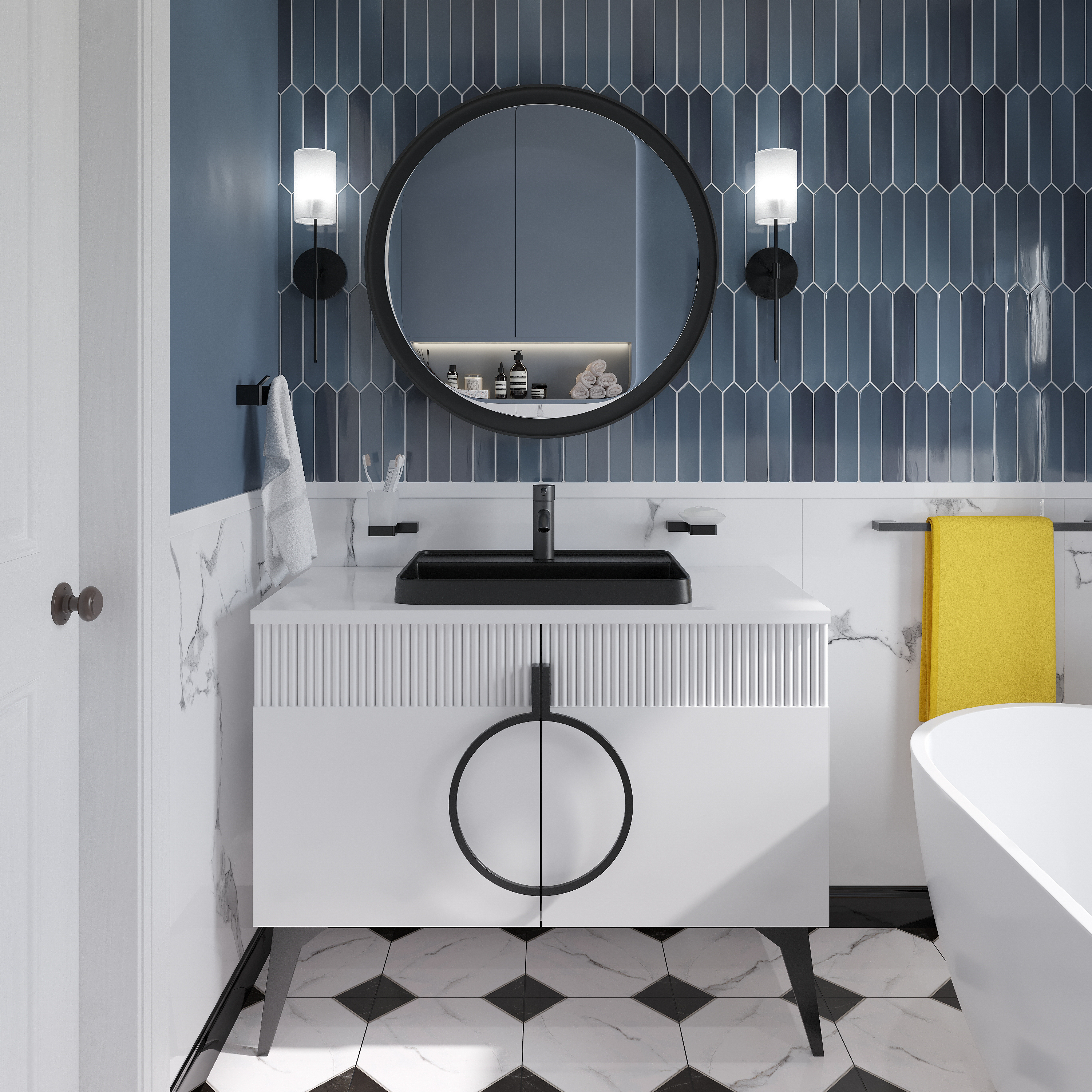 Мебель для ванной STWORKI Valisso 105 white, черные ручки