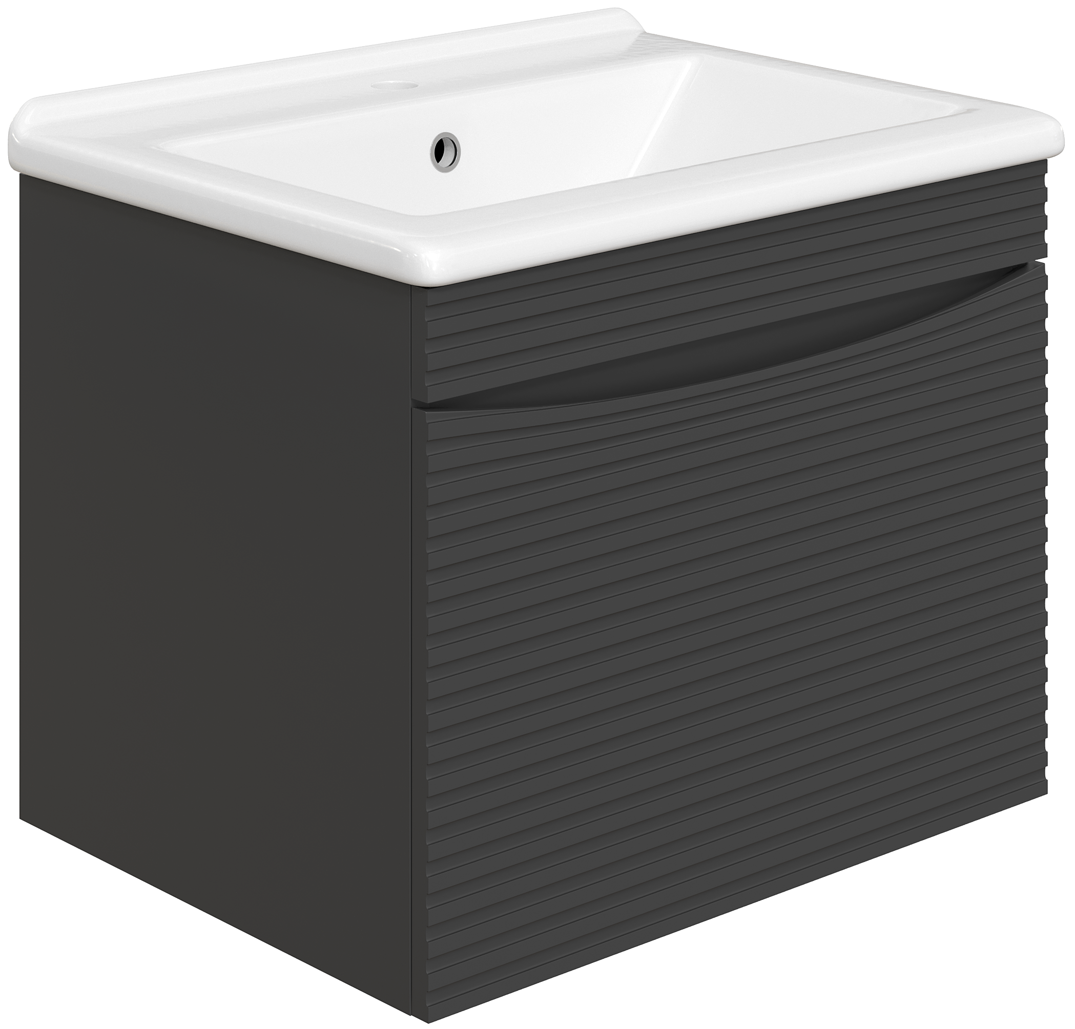 Тумба с раковиной STWORKI Хедмарк 60 антрацит, раковина с утолщенным краем