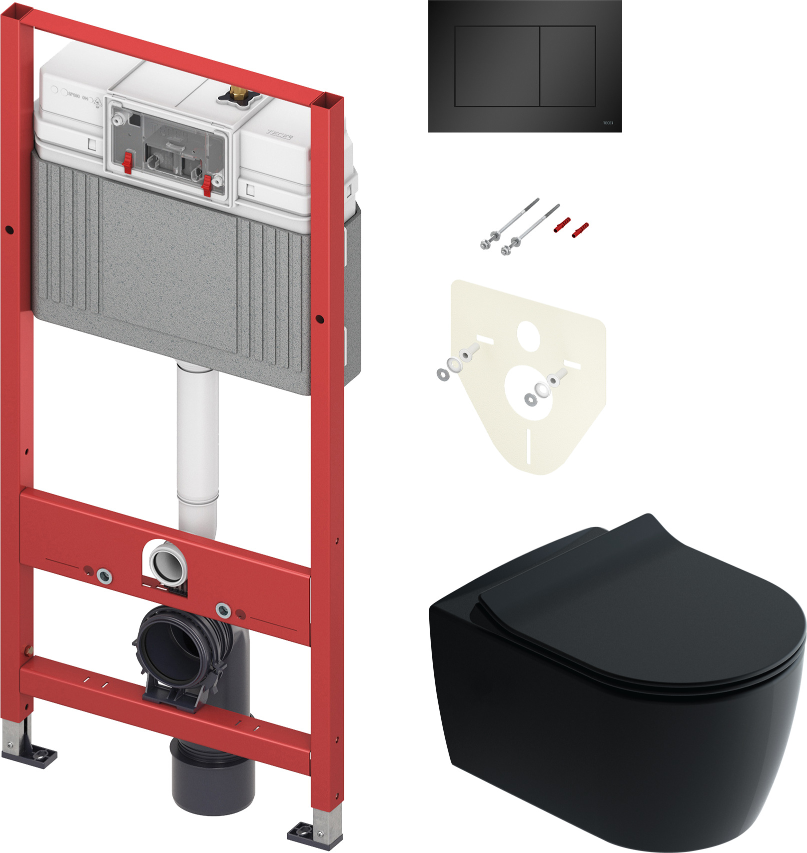 Комплект  Унитаз подвесной STWORKI Ноттвиль SETK3104-2616 безободковый, с микролифтом, черный + Система инсталляции для унитазов TECE Base K440407 с к