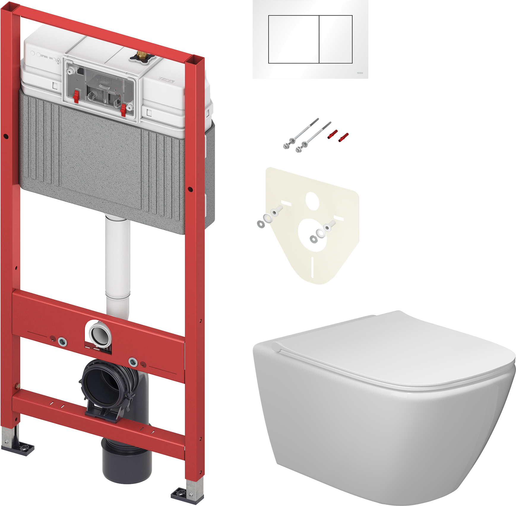 Комплект  Унитаз подвесной STWORKI Карлстад 5610 безободковый, с микролифтом + Система инсталляции для унитазов TECE Base 9400413 4 в 1 с кнопкой смыва