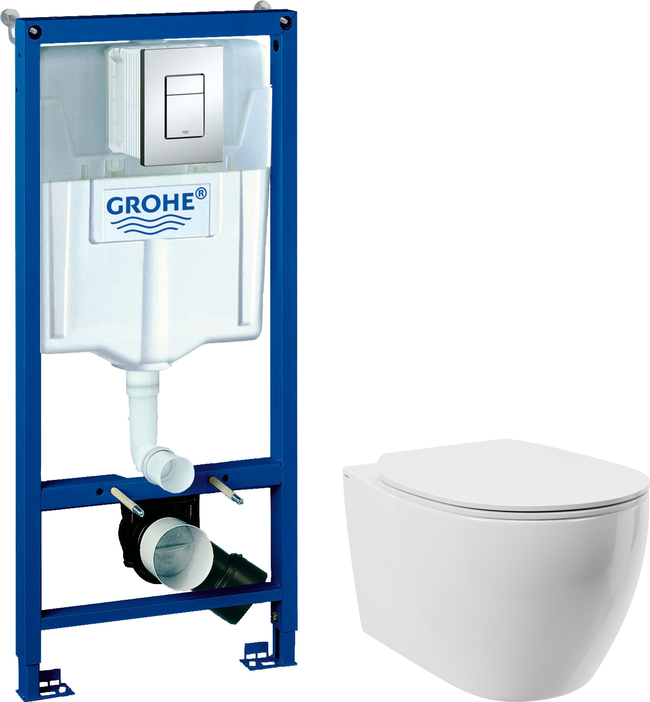 Комплект  Унитаз подвесной STWORKI Муле HDC510NWH с микролифтом + Система инсталляции для унитазов Grohe Rapid SL 38772001 3 в 1 с кнопкой смыва
