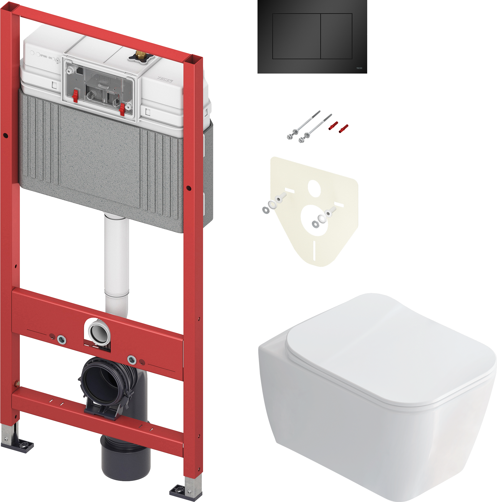 Комплект  Унитаз подвесной STWORKI Монтре SETK3204-2616 безободковый, с микролифтом + Система инсталляции для унитазов TECE Base K440407 с кнопкой смы