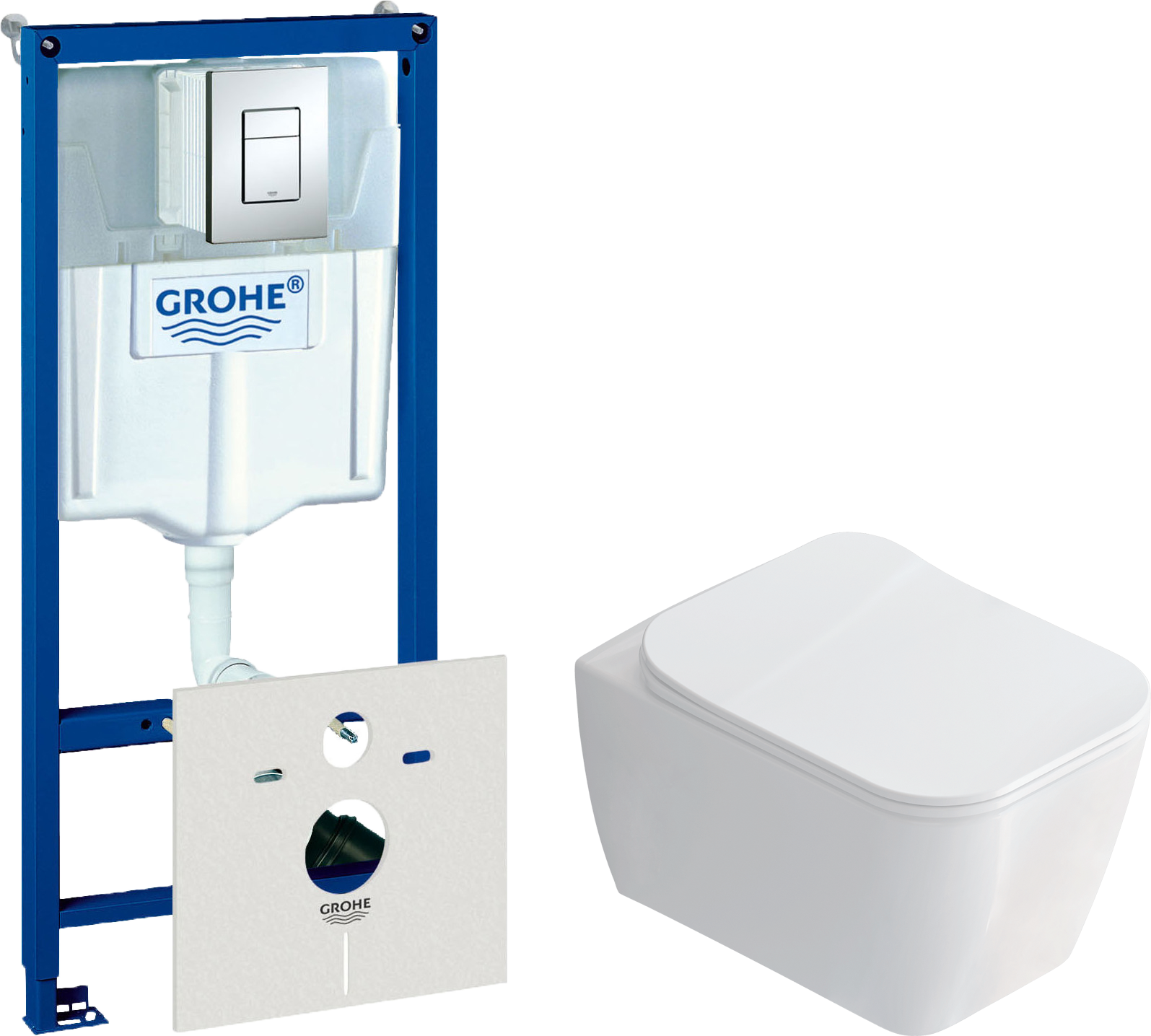 Комплект  Унитаз подвесной STWORKI Монтре SETK3204-2616 безободковый, с микролифтом + Система инсталляции для унитазов Grohe Rapid SL 38775001H 4 в 1 с кнопкой смыва и шумоизоляцией
