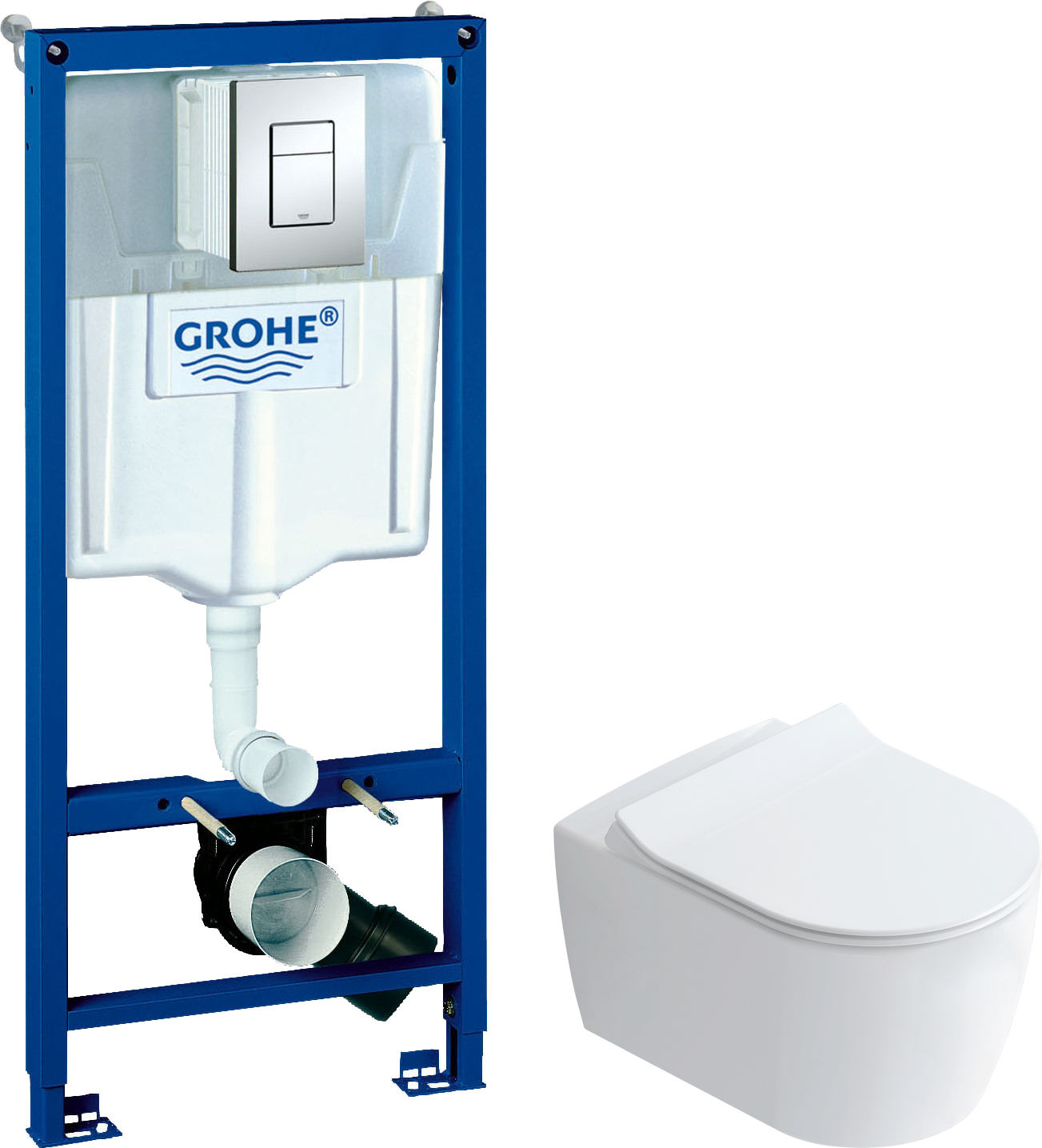 Комплект  Унитаз подвесной STWORKI Ноттвиль SETK3104-2616 безободковый, с микролифтом, белый + Система инсталляции для унитазов Grohe Rapid SL 38772001 3 в 1 с кнопкой смыва