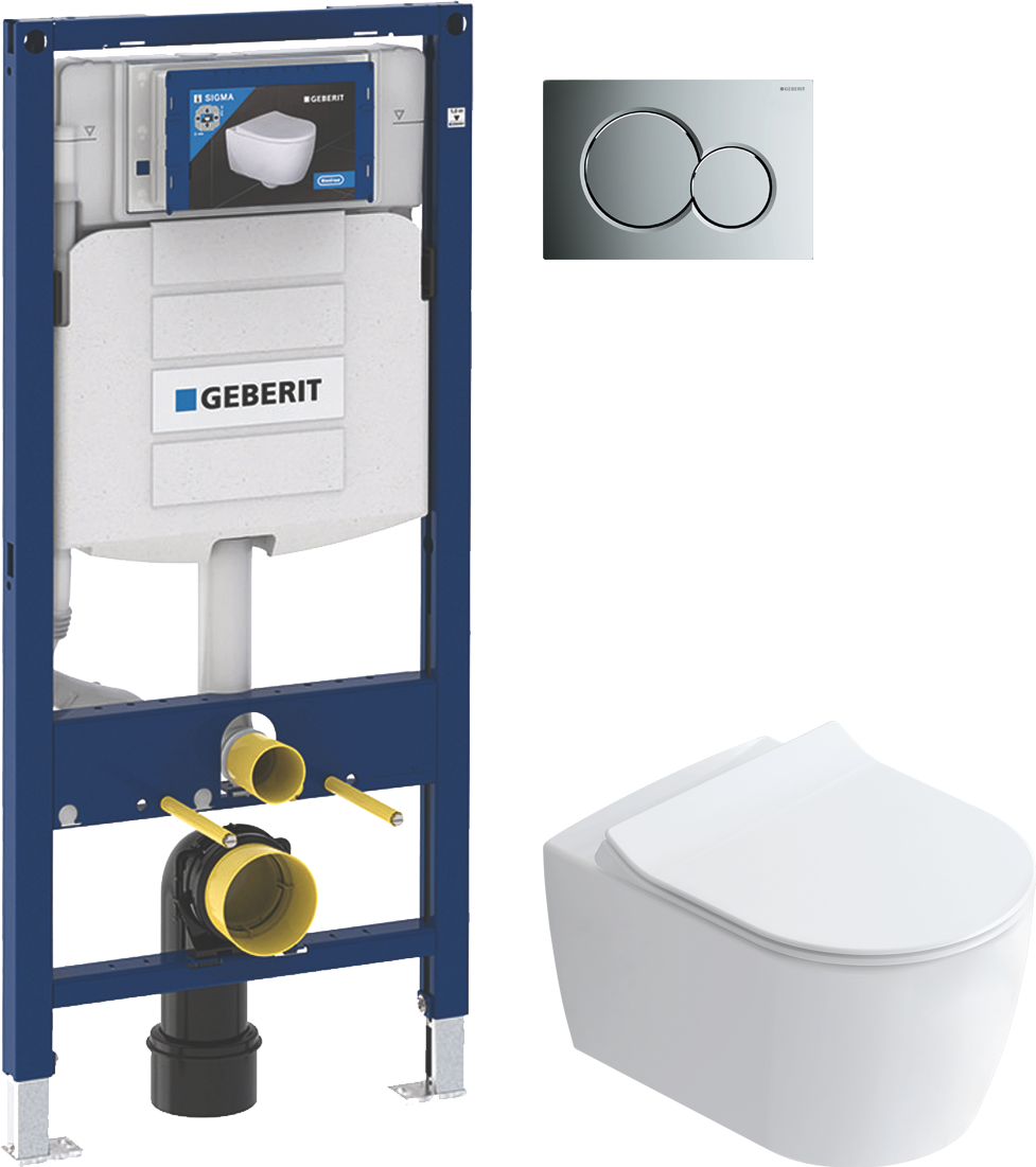 Комплект  Унитаз подвесной STWORKI Ноттвиль SETK3104-2616 безободковый, с микролифтом, белый + Система инсталляции для унитазов Geberit Duofix UP 320 111.300.00.5 + Кнопка смыва Geberit Sigma 01 115.770.21.5 хром