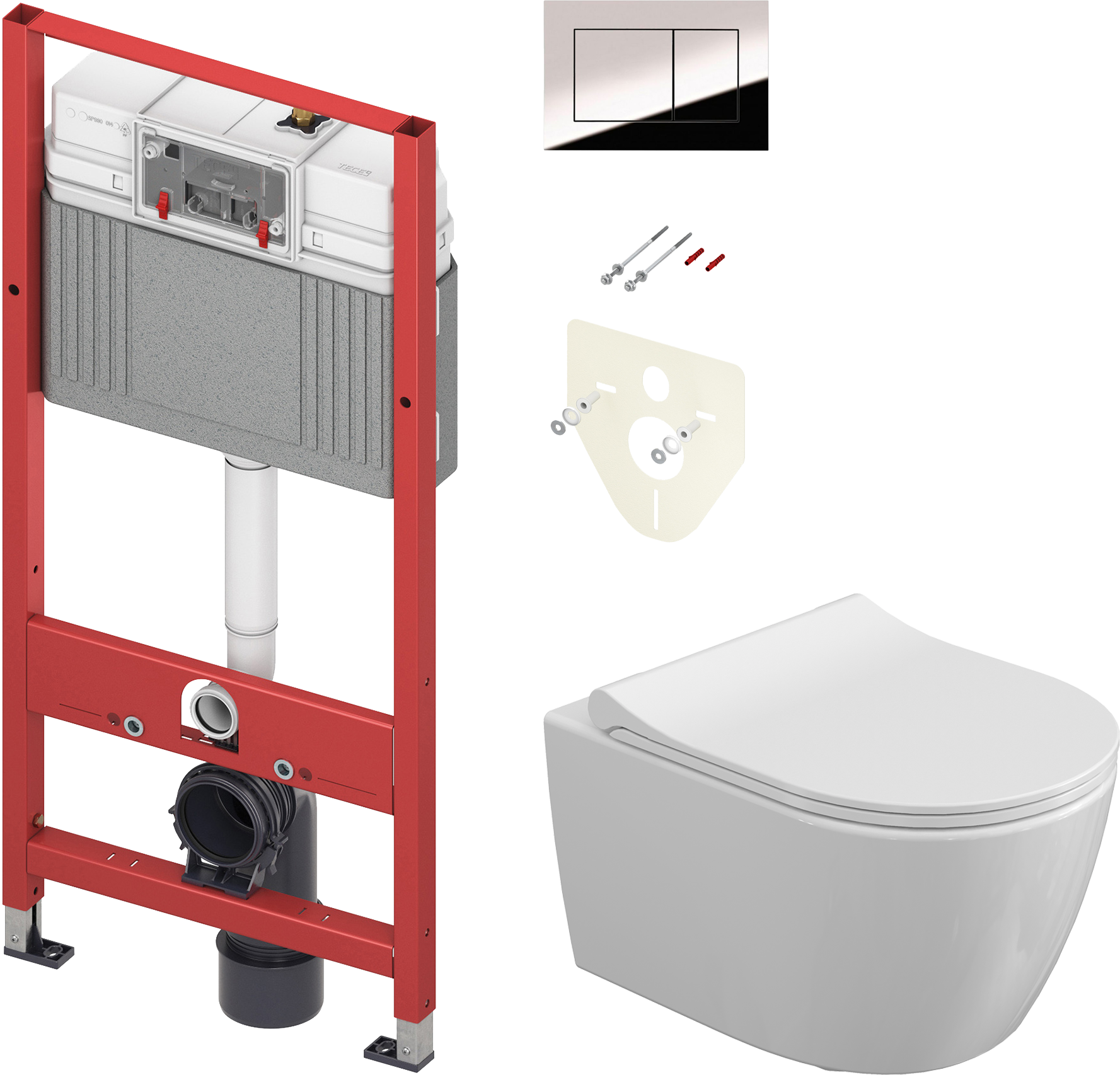 Комплект  Унитаз подвесной STWORKI Ларвик 5512 безободковый + Крышка-сиденье STWORKI Ларвик 530224 + Система инсталляции для унитазов TECE Now 9400412 4 в 1 с кнопкой смыва