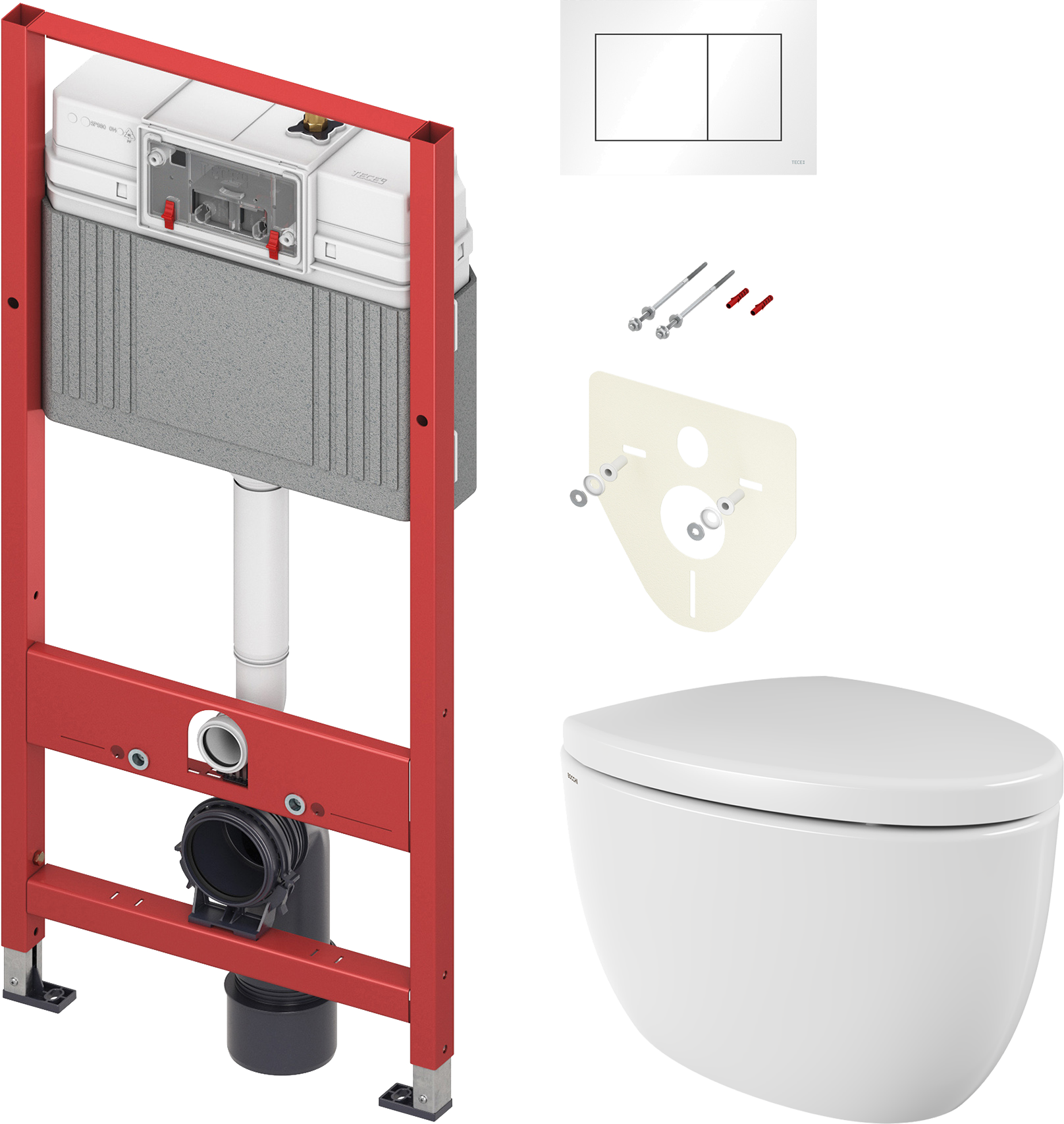 Комплект Унитаз подвесной BOCCHI Etna белый + Крышка-сиденье BOCCHI Etna белая, с микролифтом + Система инсталляции для унитазов TECE Base 9400413 4 в 1 с кнопкой смыва