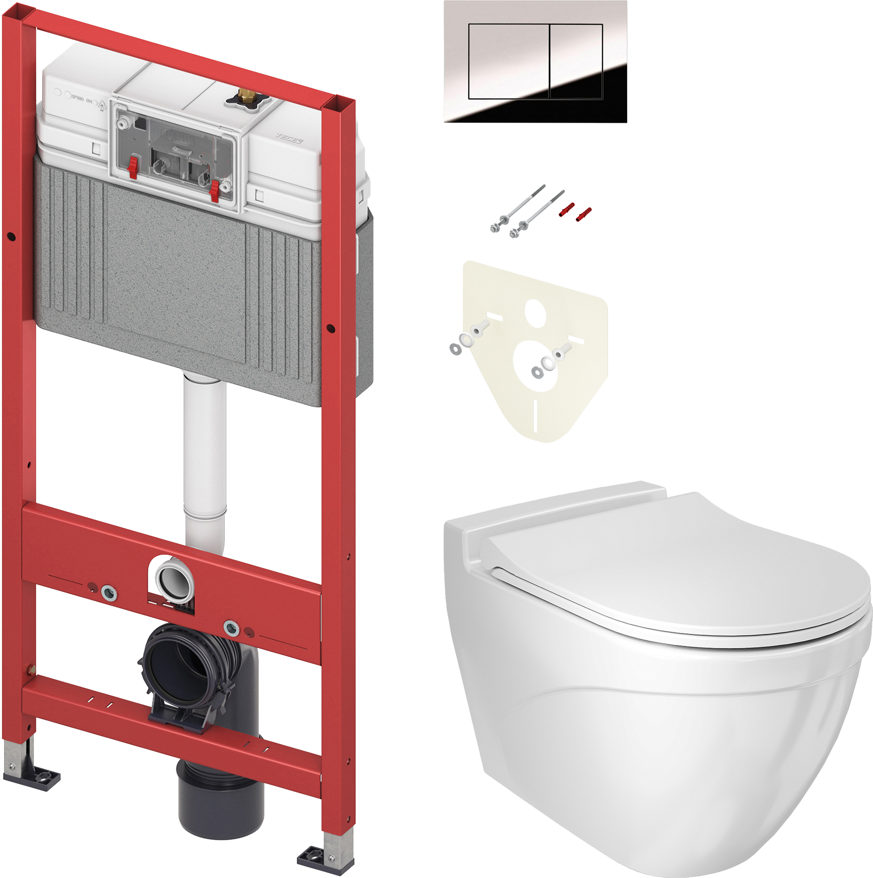 Комплект Унитаз подвесной BOCCHI Taormina Arch 1012-001-0129 белый + Крышка-сиденье BOCCHI A0336-001 с микролифтом, глянцевая белая + Система инсталляции для унитазов TECE Now 9400412 4 в 1 с кнопкой смыва