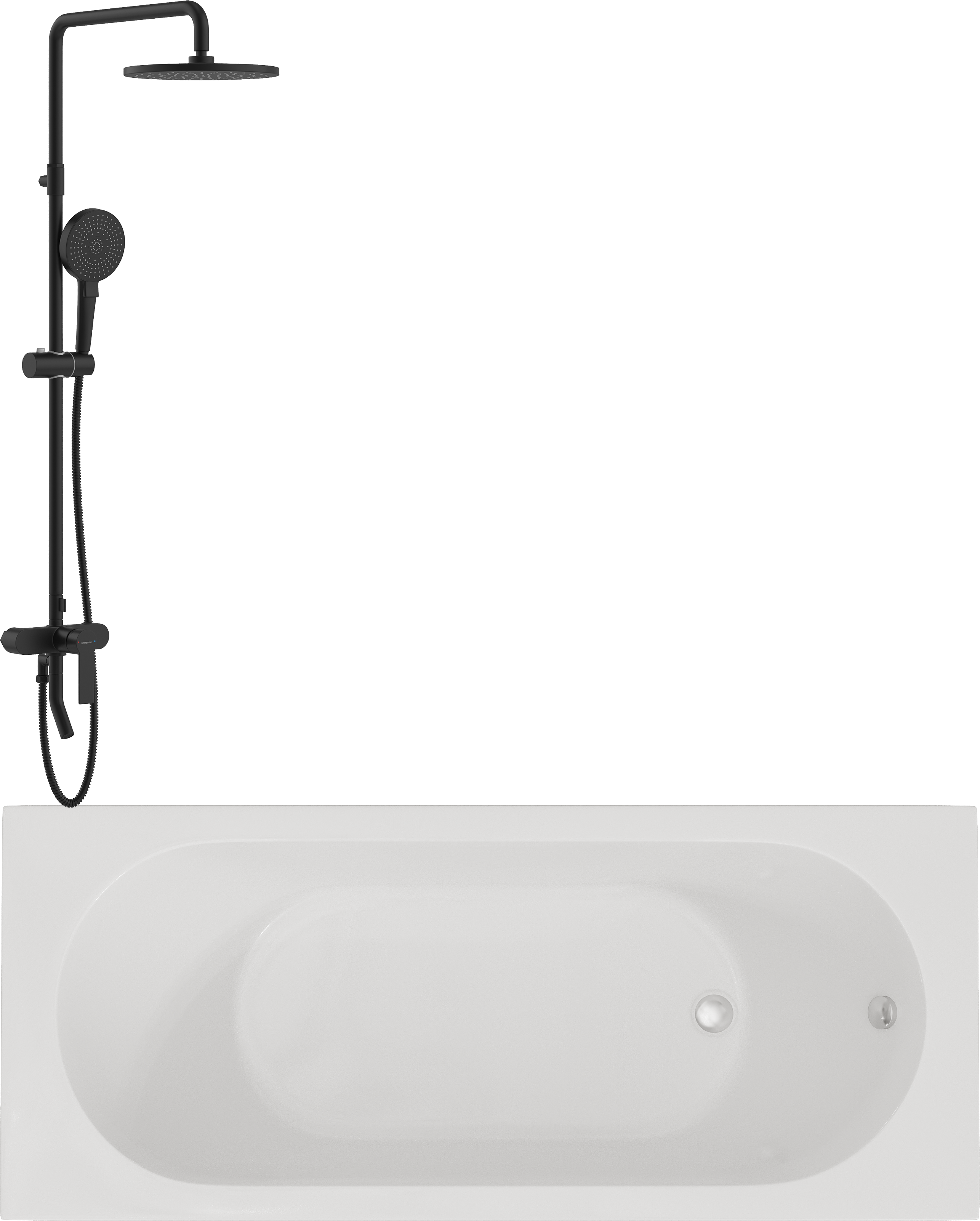 Комплект Акриловая ванна Artemis Poros 175x75 см, с каркасом + Экран + Стойка STWORKI HWB0501-P01BK черная матовая