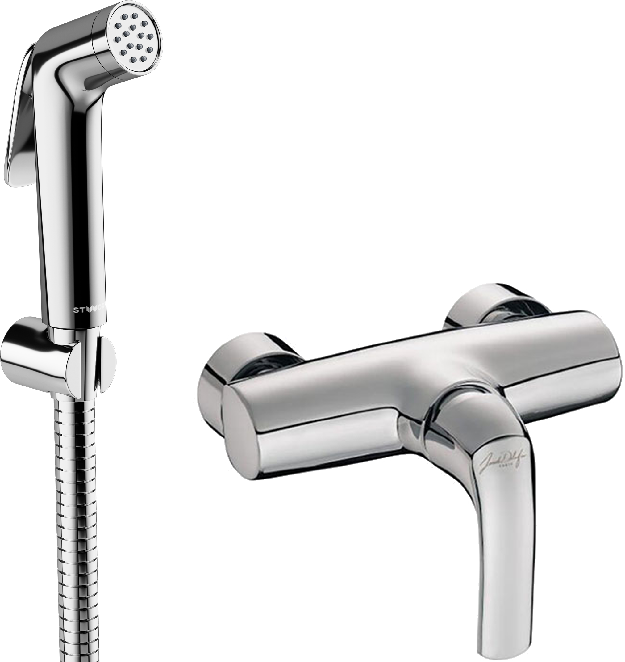 Комплект STWORKI Гигиенический душ STWORKI Ларвик S186011-2B01-I012 + Смеситель для душа Jacob Delafon Nateo E71253-CP