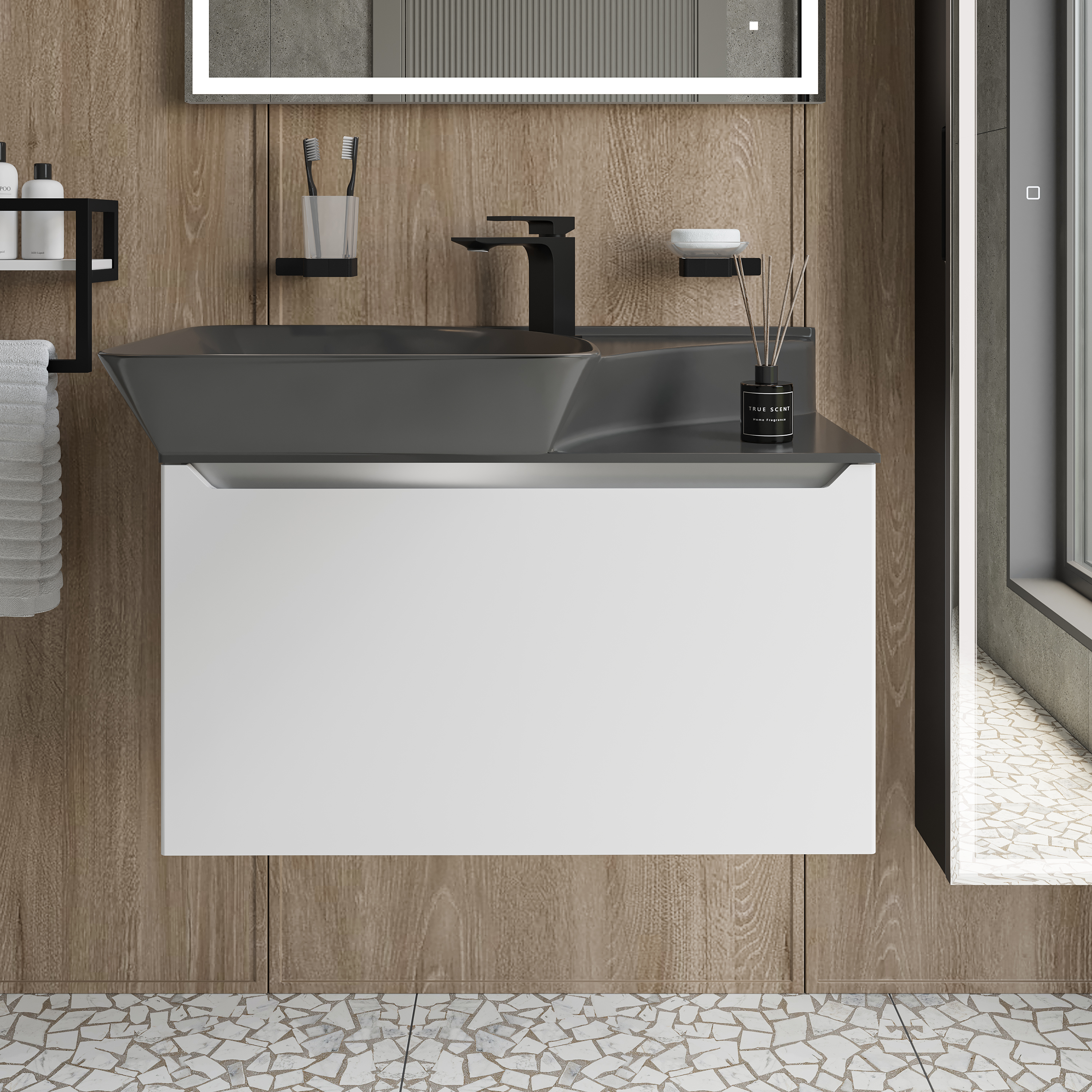 Тумба с раковиной STWORKI Ши 80, антрацит