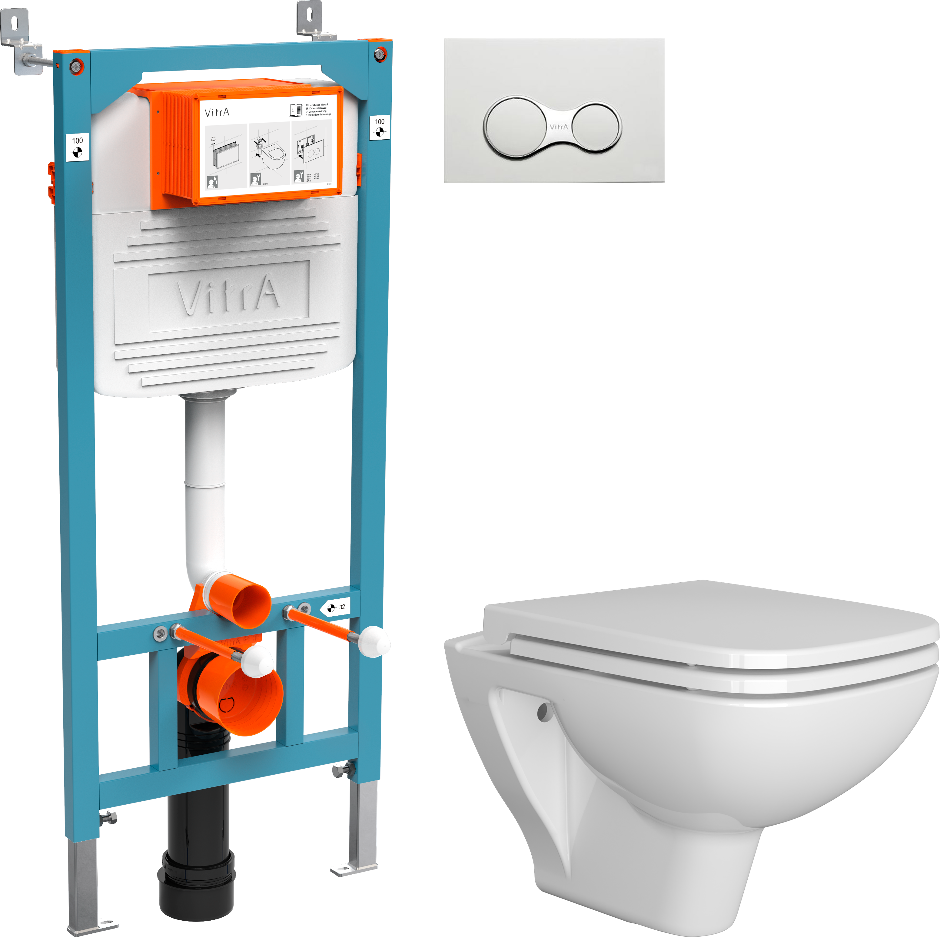 Комплект Унитаз подвесной DIWO Сочи 7508N003-0079 безободковая + Крышка Yakut 0344 с микролифтом + Инсталляция VitrA 800-2009 с кнопкой смыва, белая