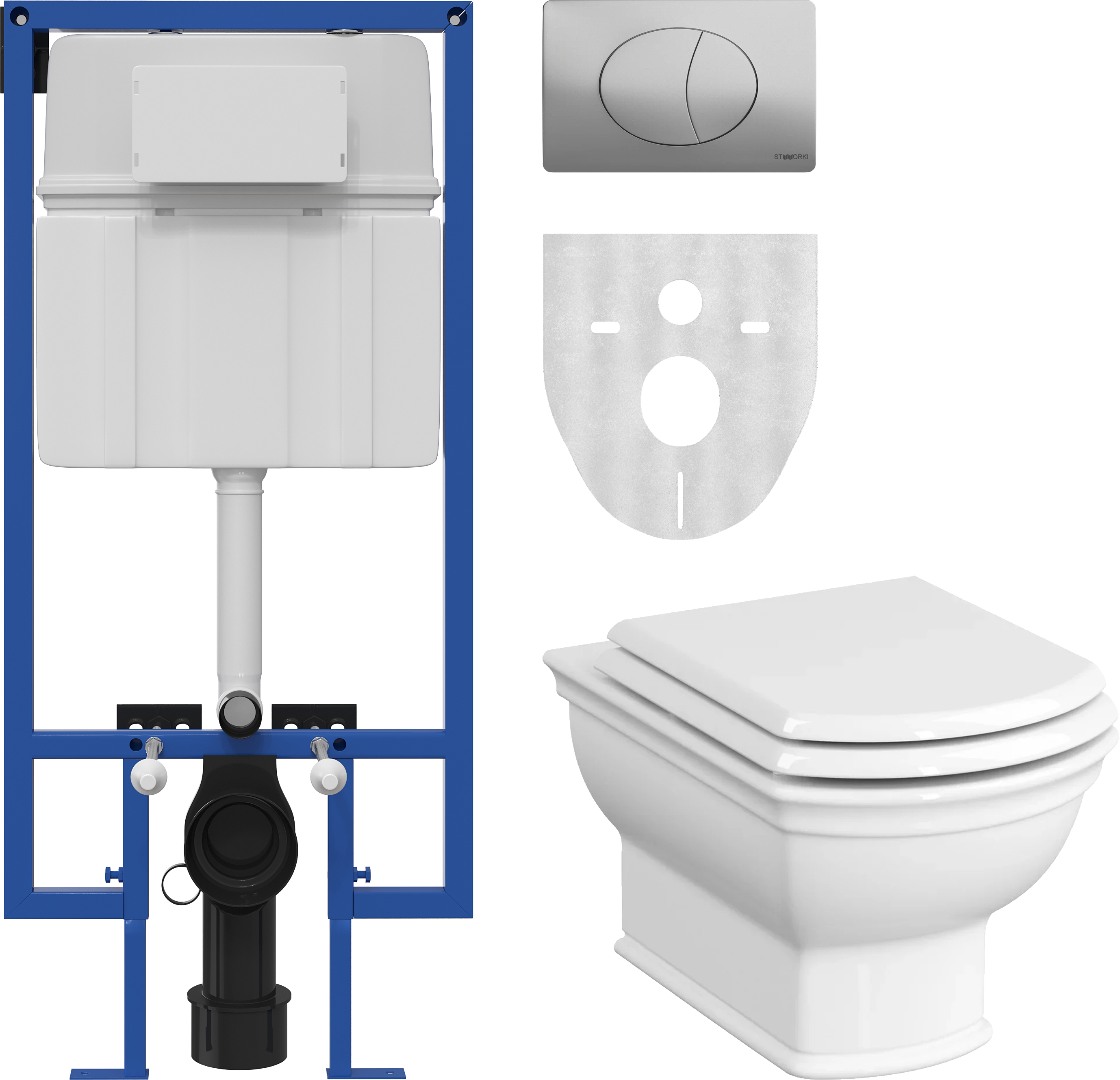 Комплект Унитаз подвесной VitrA Valarte 7805B003-0075 + Крышка 124-003-009 с микролифтом + Инсталляция STWORKI 510163 + Кнопка 230823 хром матовый