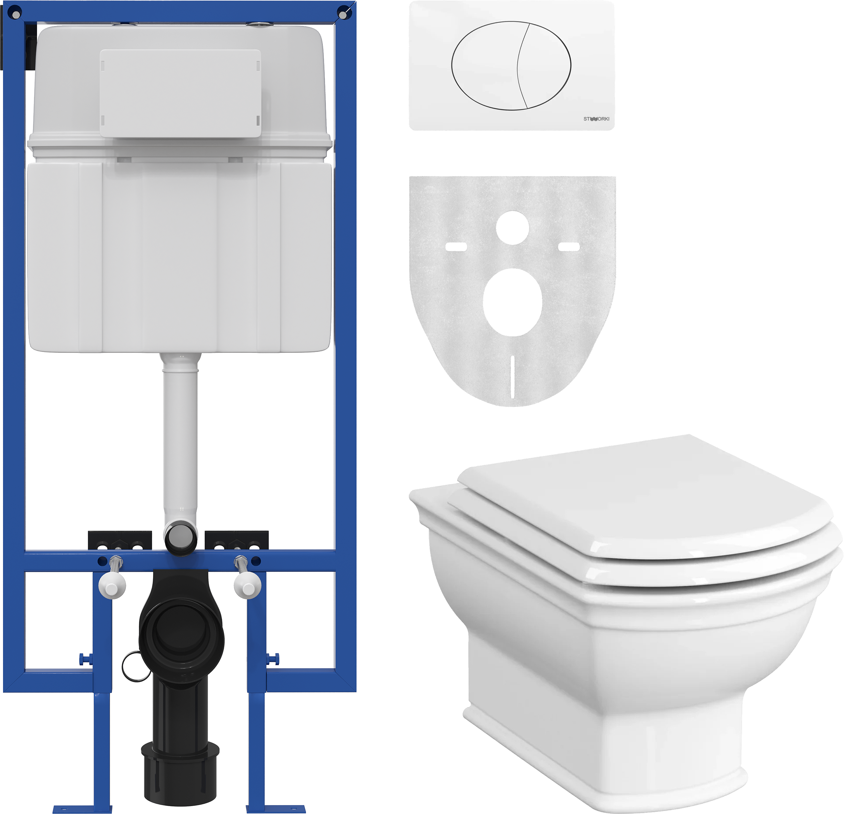 Комплект Унитаз подвесной VitrA Valarte 7805B003-0075 + Крышка 124-003-009 с микролифтом + Инсталляция STWORKI 510163 + Кнопка 230824 белая