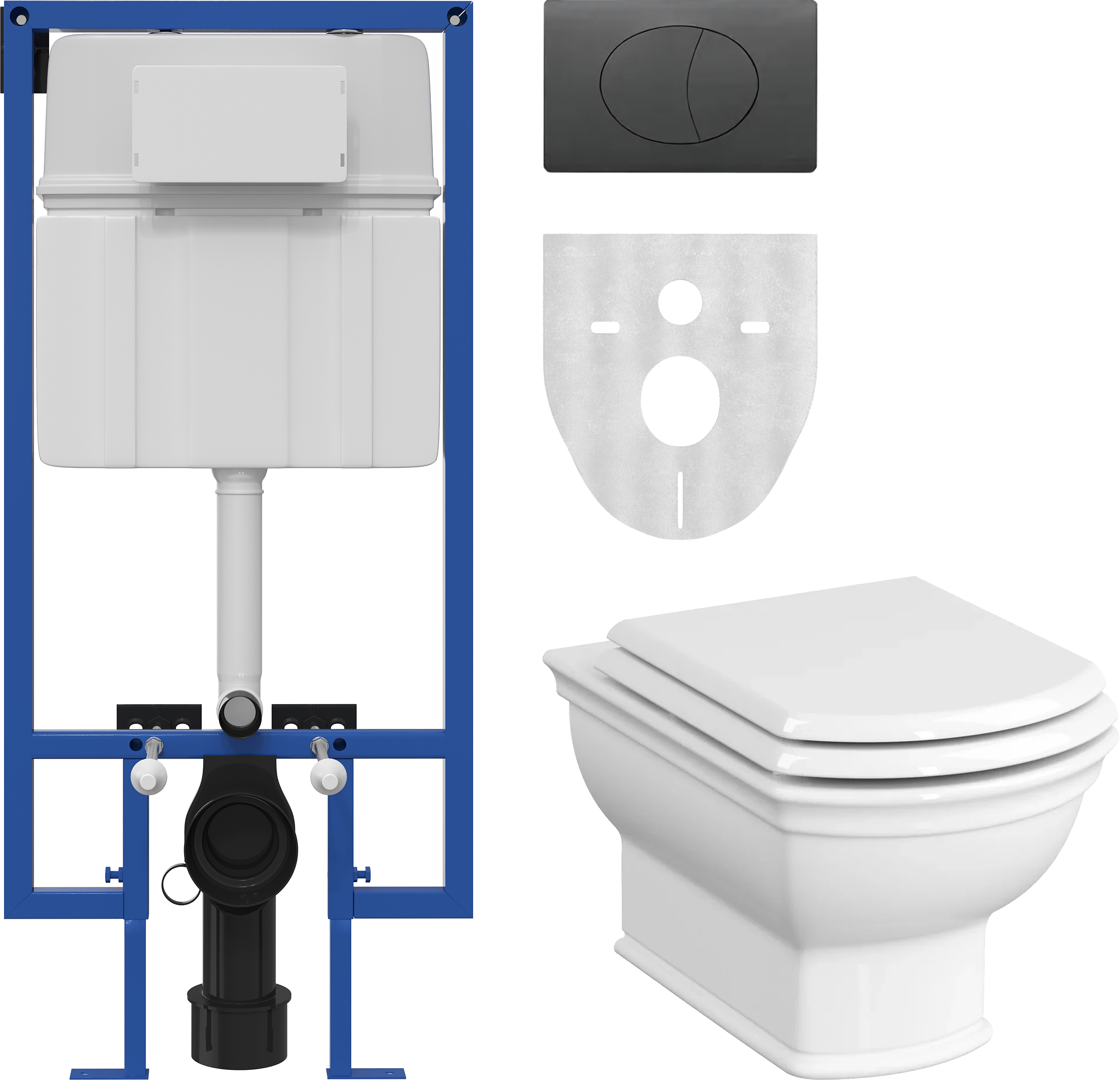 Комплект Унитаз подвесной VitrA Valarte 7805B003-0075 + Крышка 124-003-009 с микролифтом + Инсталляция STWORKI 510163 + Кнопка 230858 черный матовый