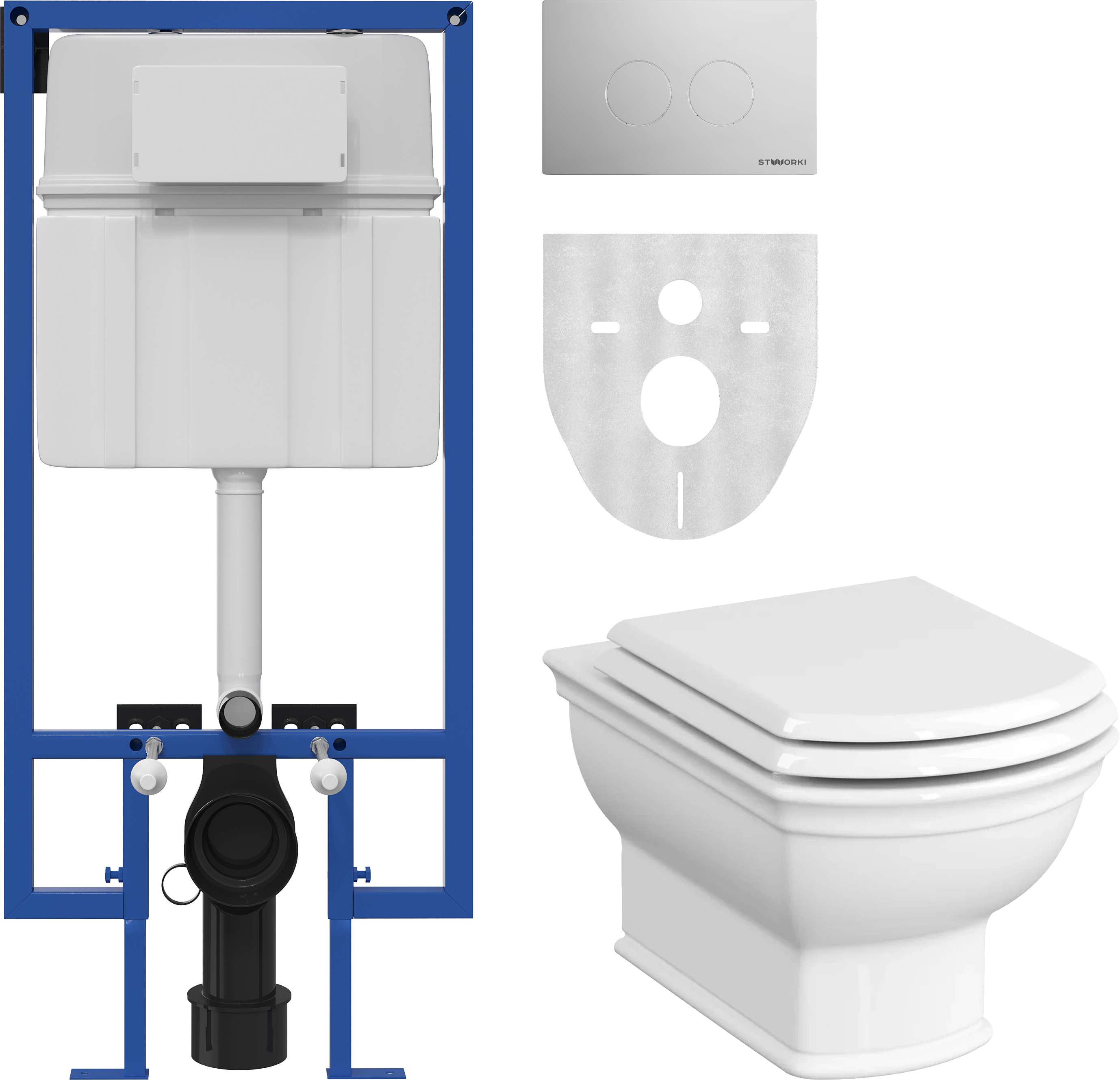 Комплект Унитаз подвесной VitrA Valarte 7805B003-0075 + Крышка 124-003-009 с микролифтом + Инсталляция STWORKI 510163 + Кнопка Хельсинки 500472 хром глянцевая