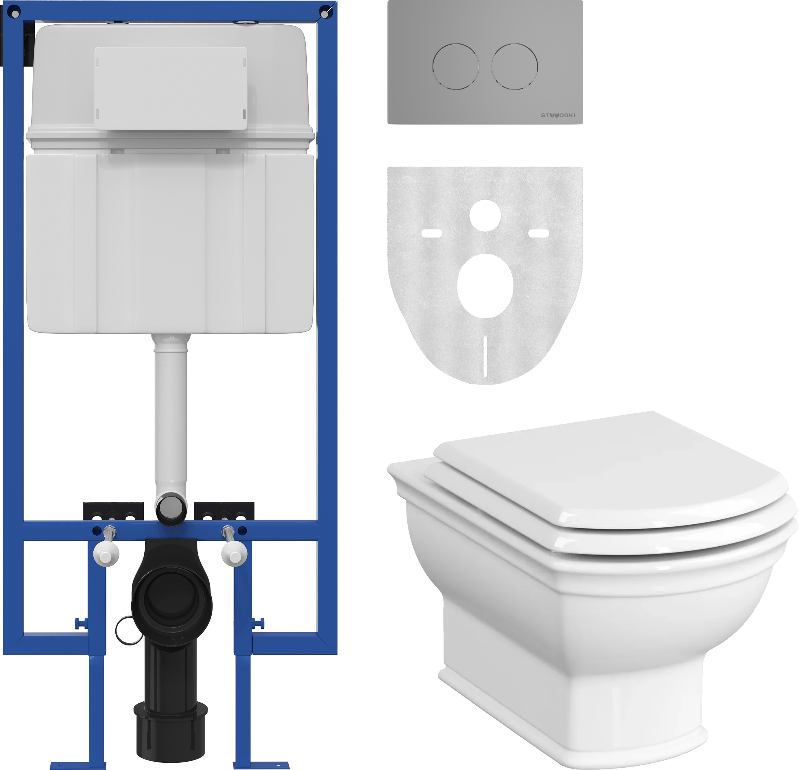 Комплект Унитаз подвесной VitrA Valarte 7805B003-0075 + Крышка 124-003-009 с микролифтом + Инсталляция STWORKI 510163 + Кнопка Хельсинки 500473 хром матовая