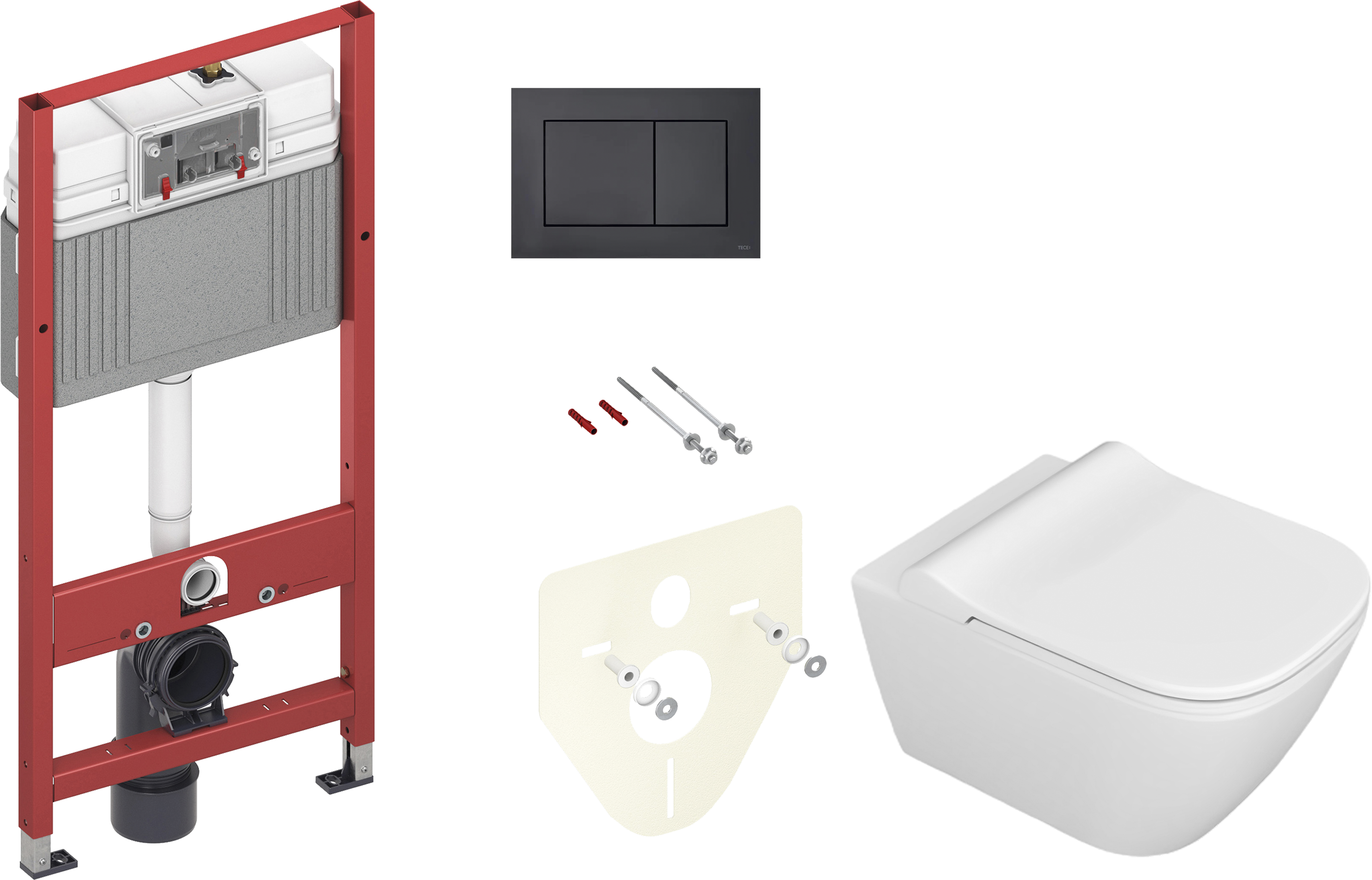 Комплект 3 в 1 Унитаз подвесной STWORKI Карлстад 5610 безободковый + Сиденье Lento 0405 быстросъемное, с микролифтом + Инсталляция с кнопкой TECE Now 9400414 цвет черный